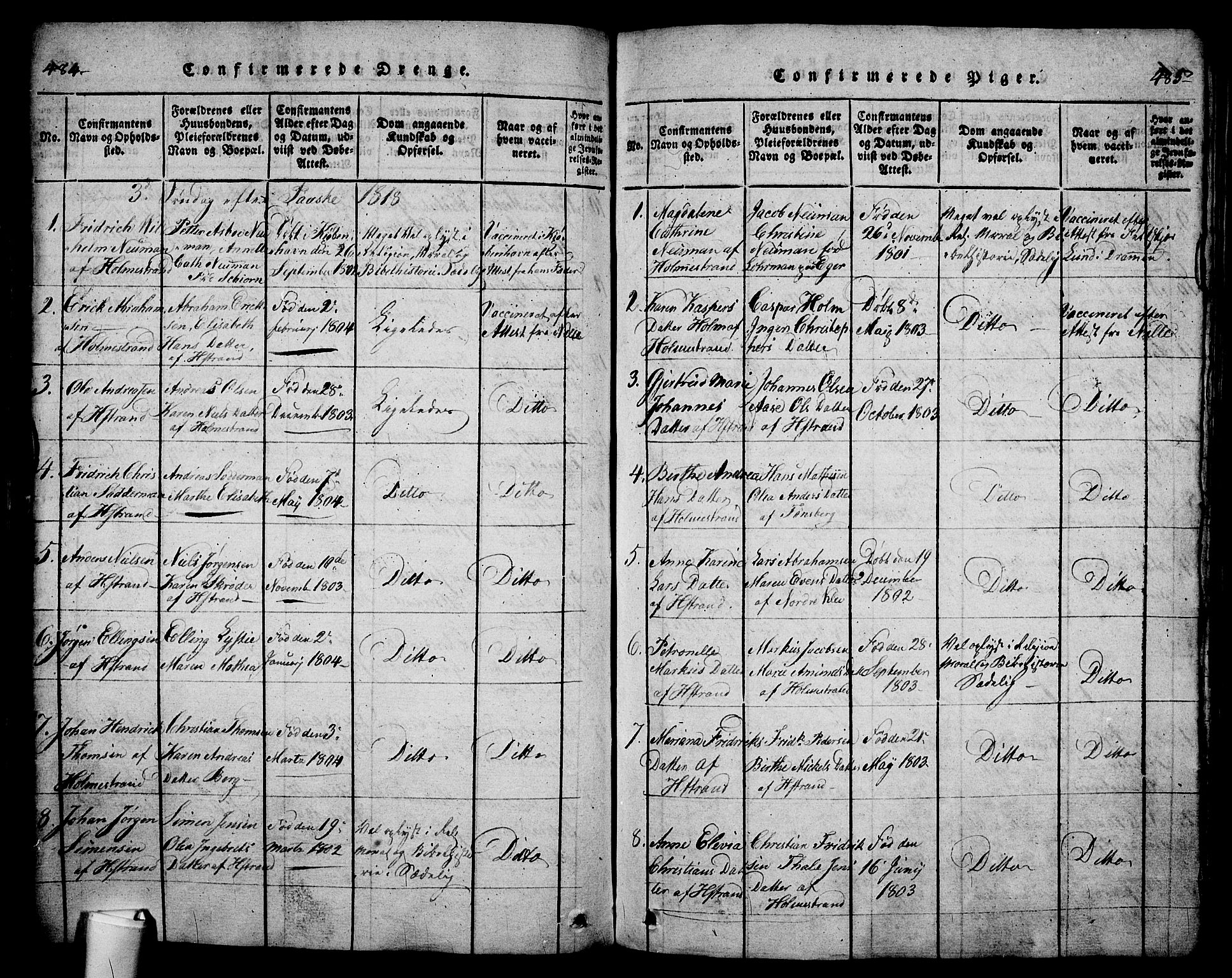 Holmestrand kirkebøker, SAKO/A-346/G/Ga/L0001: Parish register (copy) no. 1, 1814-1848, p. 484-485