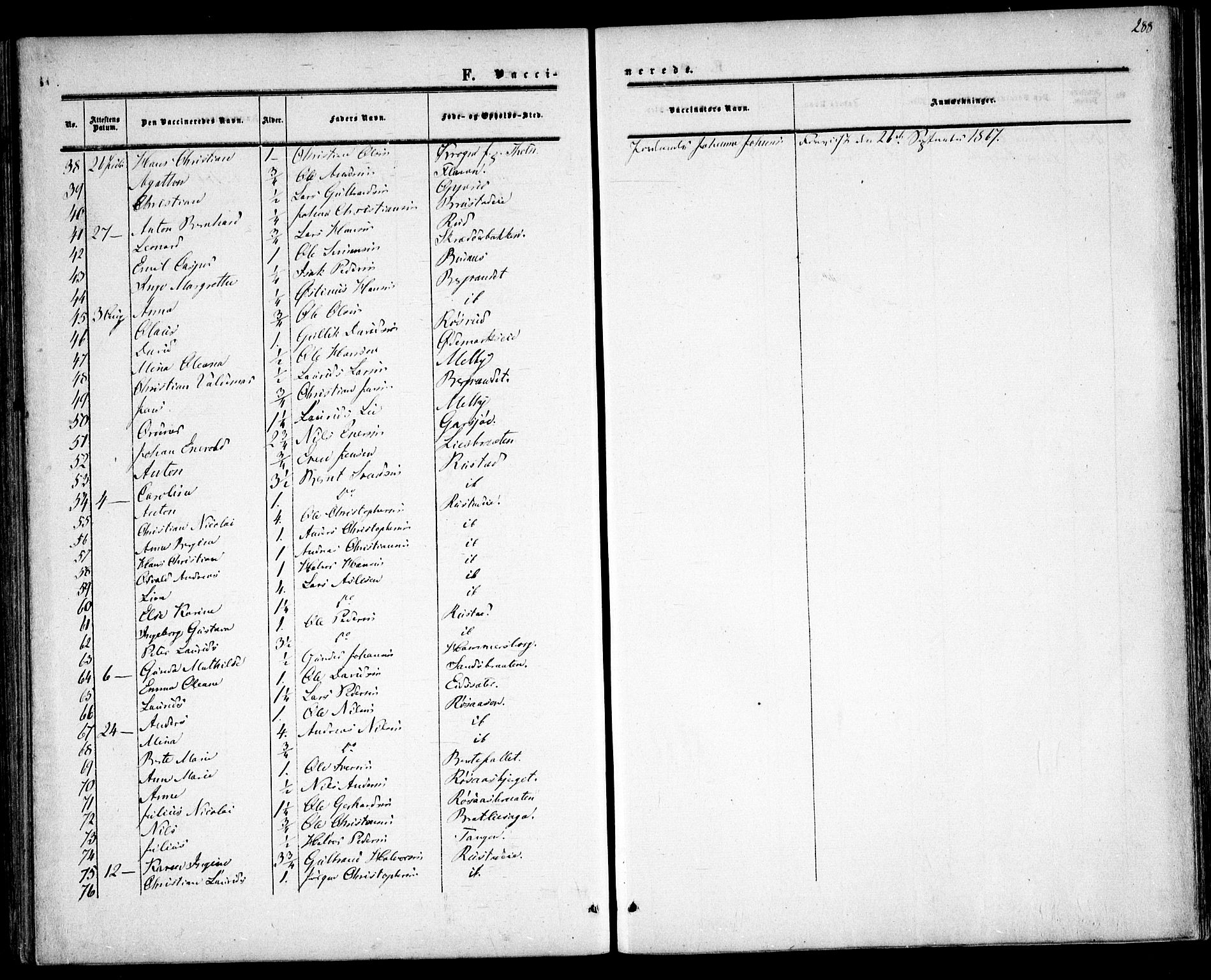 Hurdal prestekontor Kirkebøker, AV/SAO-A-10889/F/Fa/L0006: Parish register (official) no. I 6, 1860-1877, p. 288