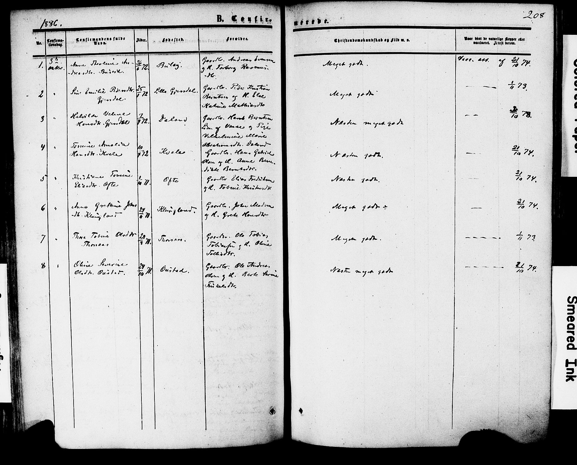 Herad sokneprestkontor, AV/SAK-1111-0018/F/Fa/Faa/L0005: Parish register (official) no. A 5, 1853-1886, p. 208