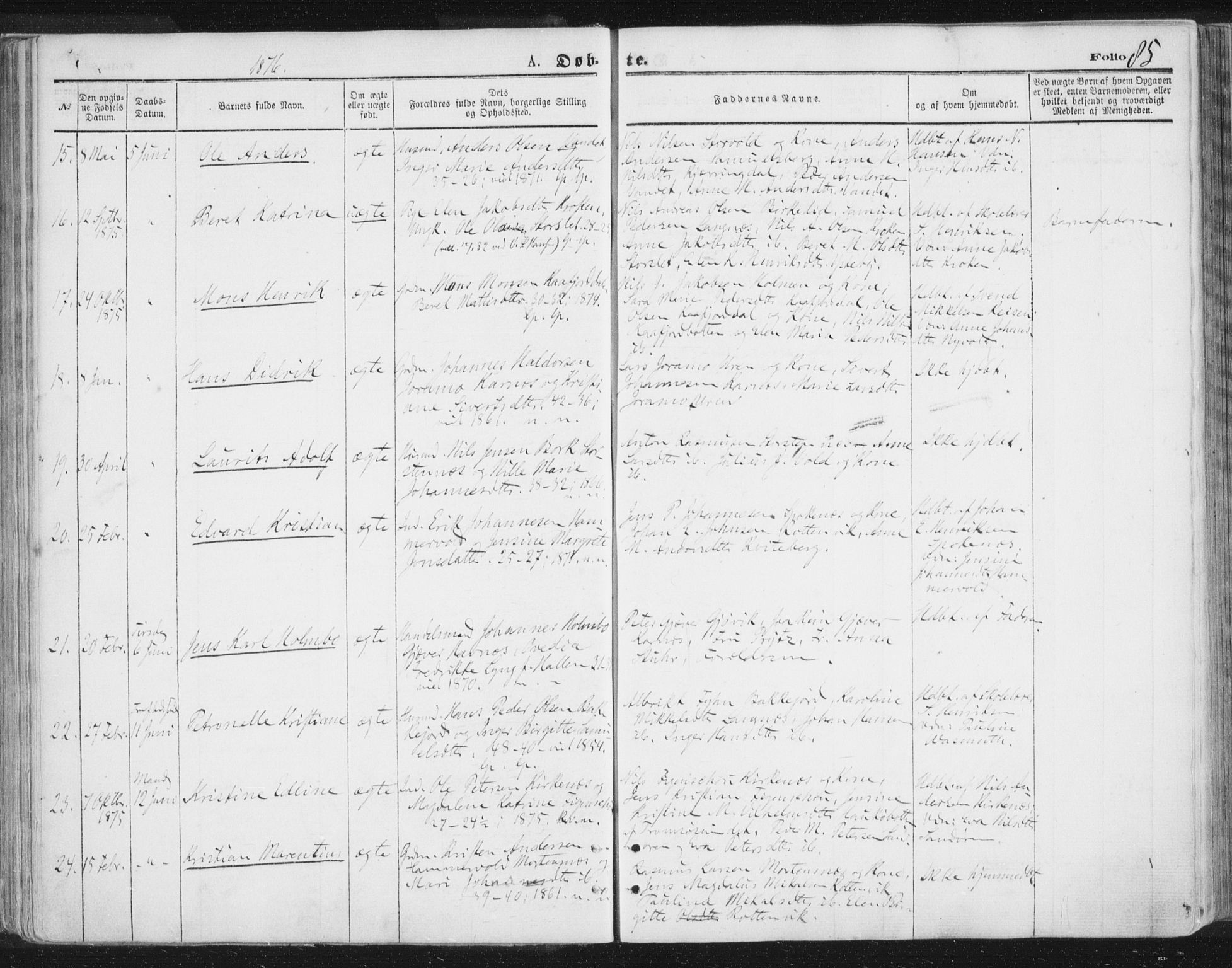 Lyngen sokneprestembete, AV/SATØ-S-1289/H/He/Hea/L0006kirke: Parish register (official) no. 6, 1870-1878, p. 85