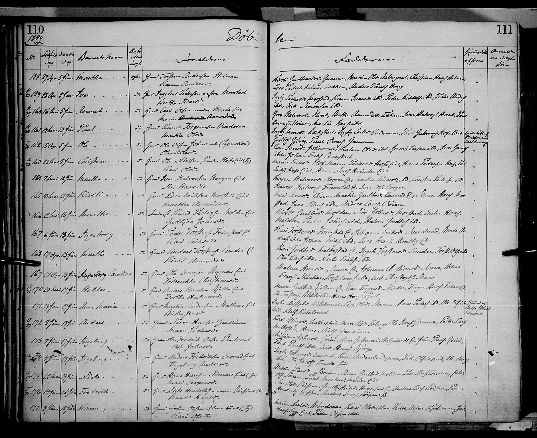 Gran prestekontor, SAH/PREST-112/H/Ha/Haa/L0012: Parish register (official) no. 12, 1856-1874, p. 110-111