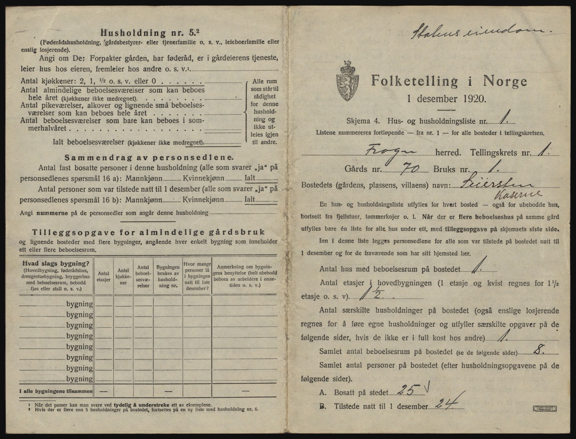 SAO, 1920 census for Frogn, 1920, p. 31