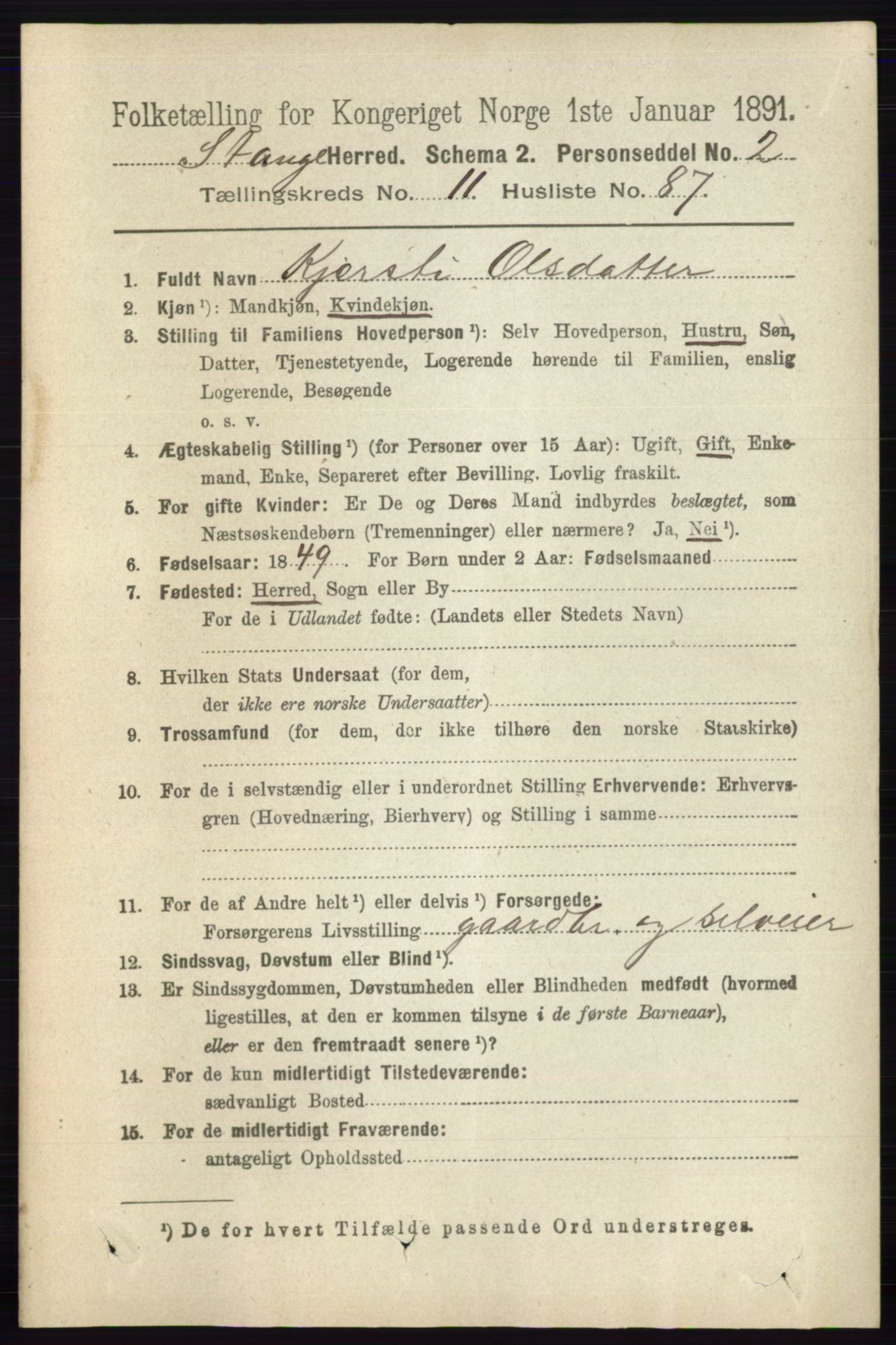 RA, 1891 census for 0417 Stange, 1891, p. 7940