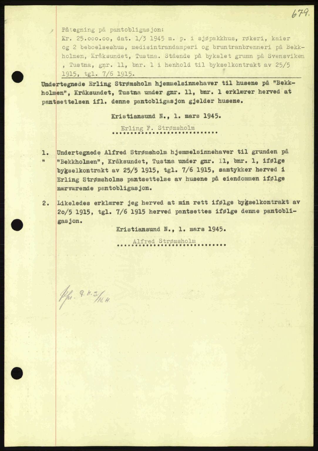 Nordmøre sorenskriveri, AV/SAT-A-4132/1/2/2Ca: Mortgage book no. B92, 1944-1945, Diary no: : 551/1945