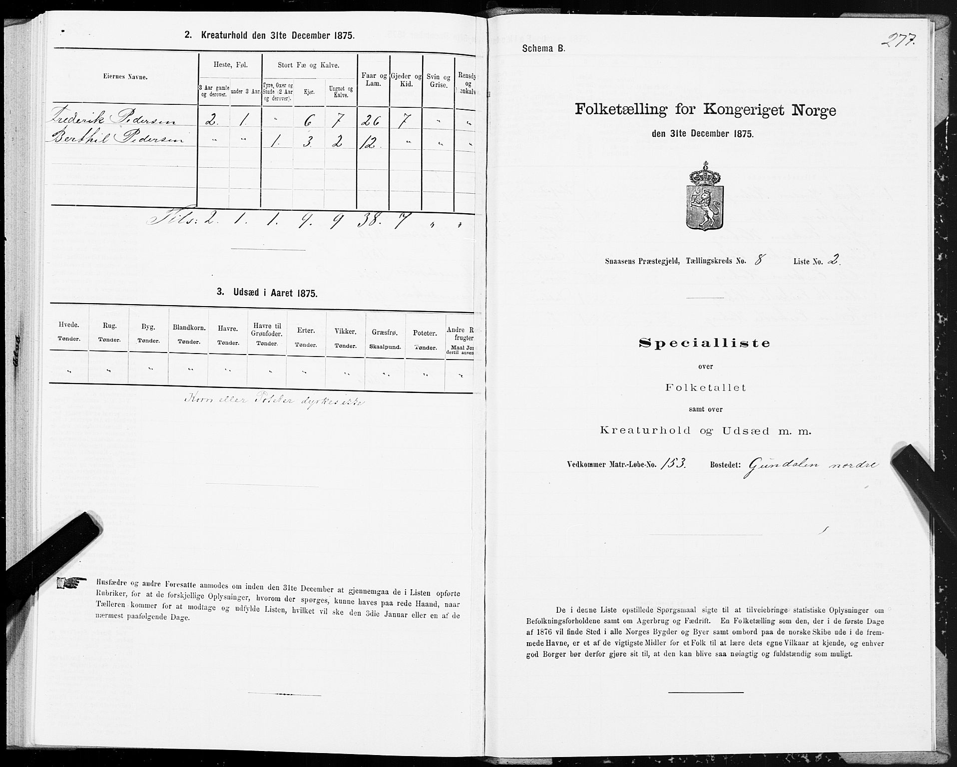 SAT, 1875 census for 1736P Snåsa, 1875, p. 3277