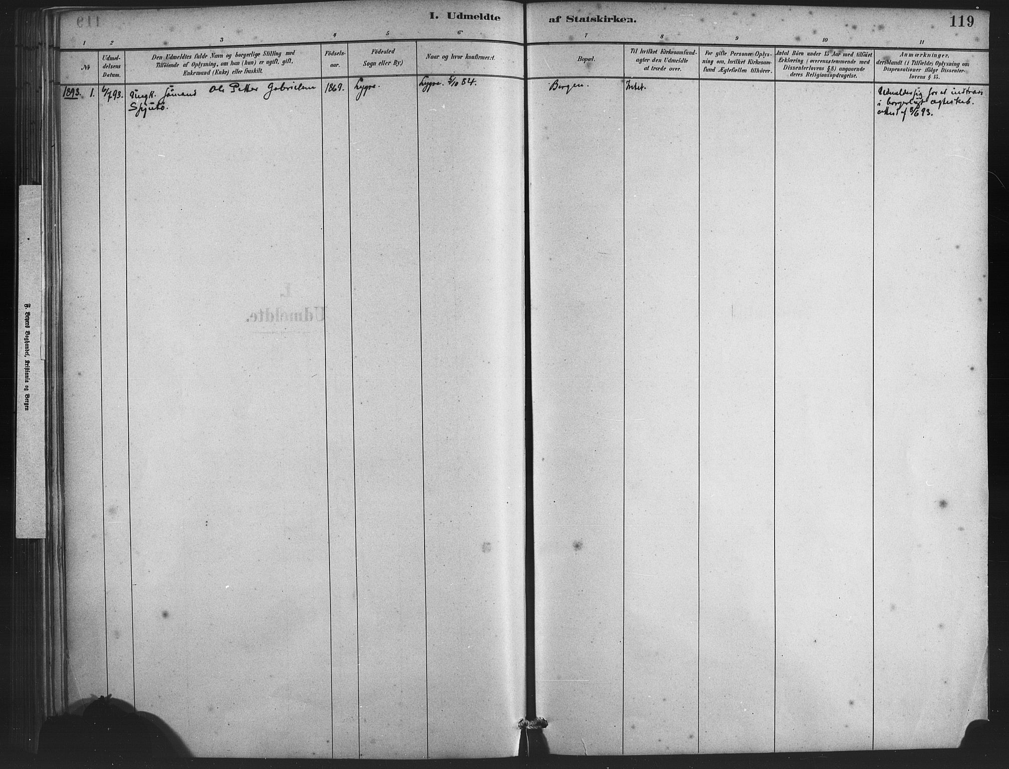 Lindås Sokneprestembete, SAB/A-76701/H/Haa: Parish register (official) no. E 1, 1886-1897, p. 119