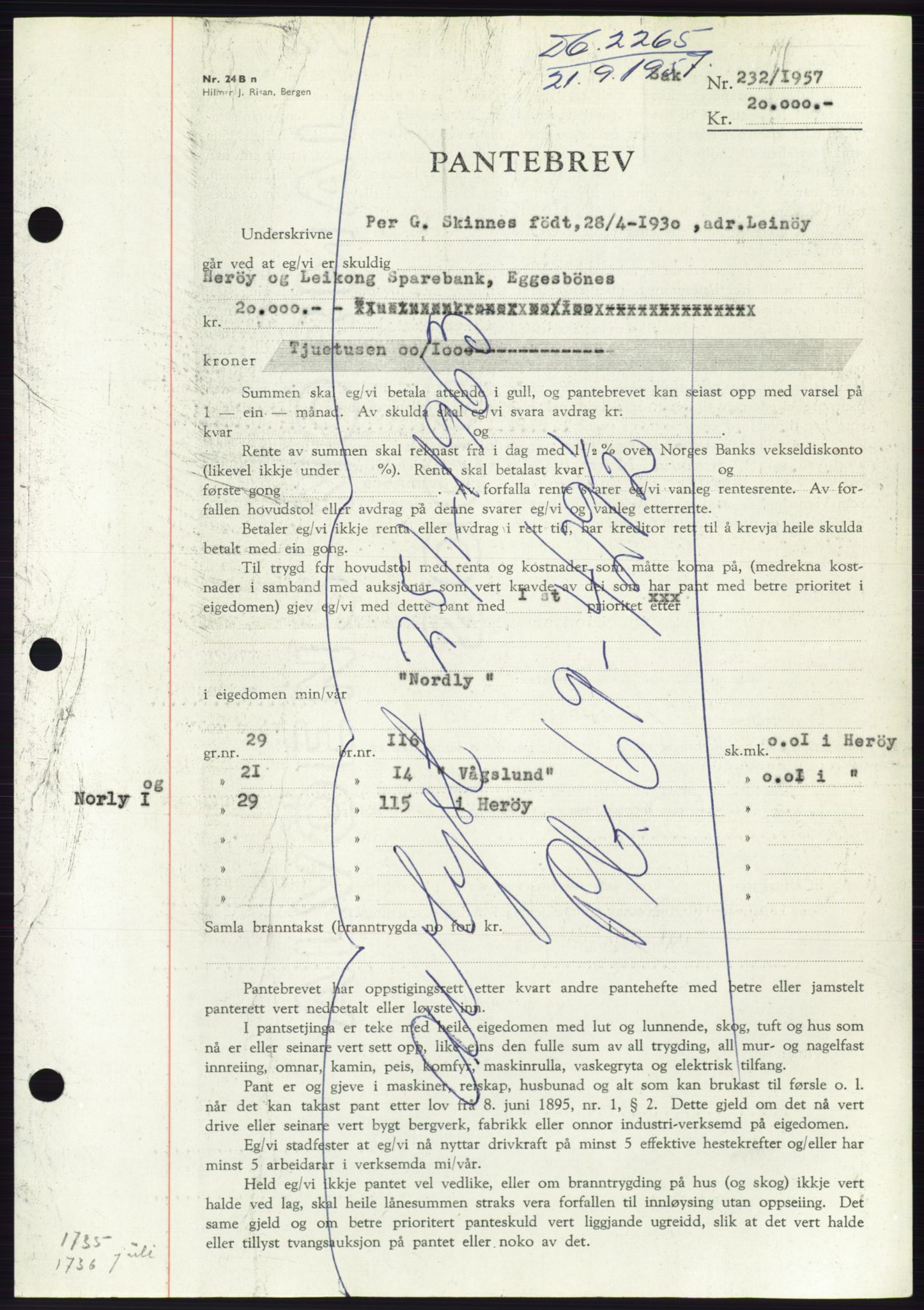 Søre Sunnmøre sorenskriveri, AV/SAT-A-4122/1/2/2C/L0130: Mortgage book no. 18B, 1957-1958, Diary no: : 2265/1957