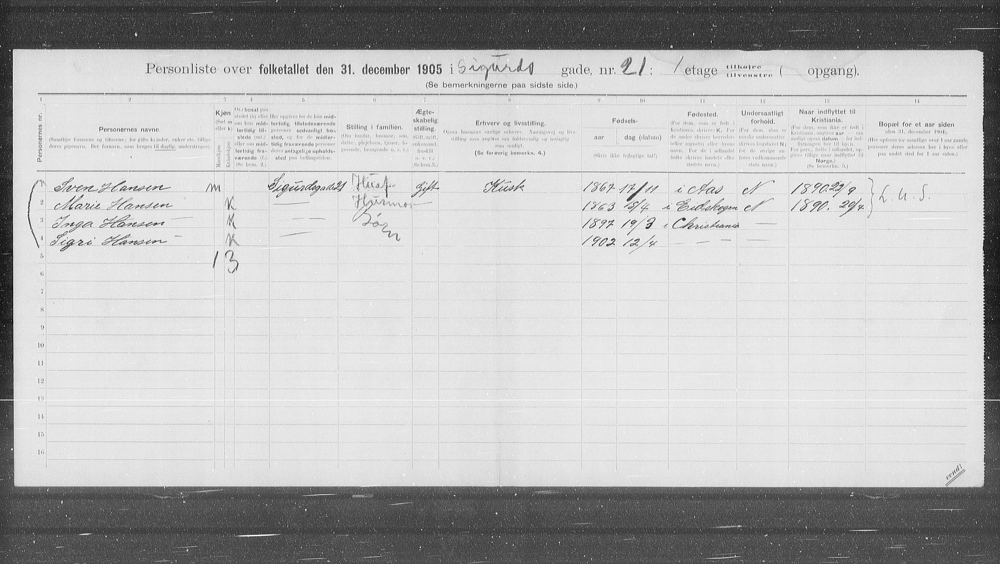 OBA, Municipal Census 1905 for Kristiania, 1905, p. 49407