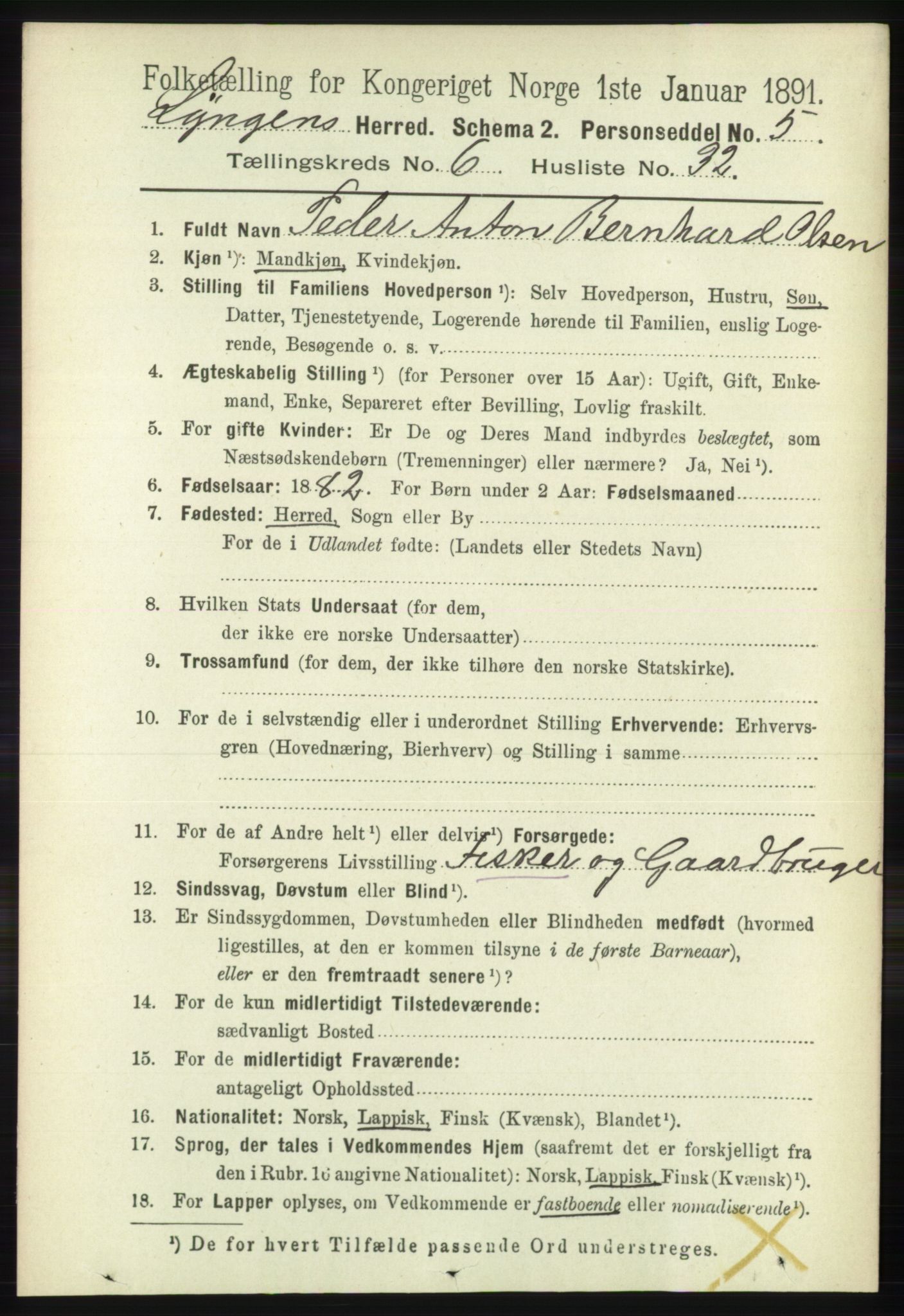 RA, 1891 census for 1938 Lyngen, 1891, p. 5483