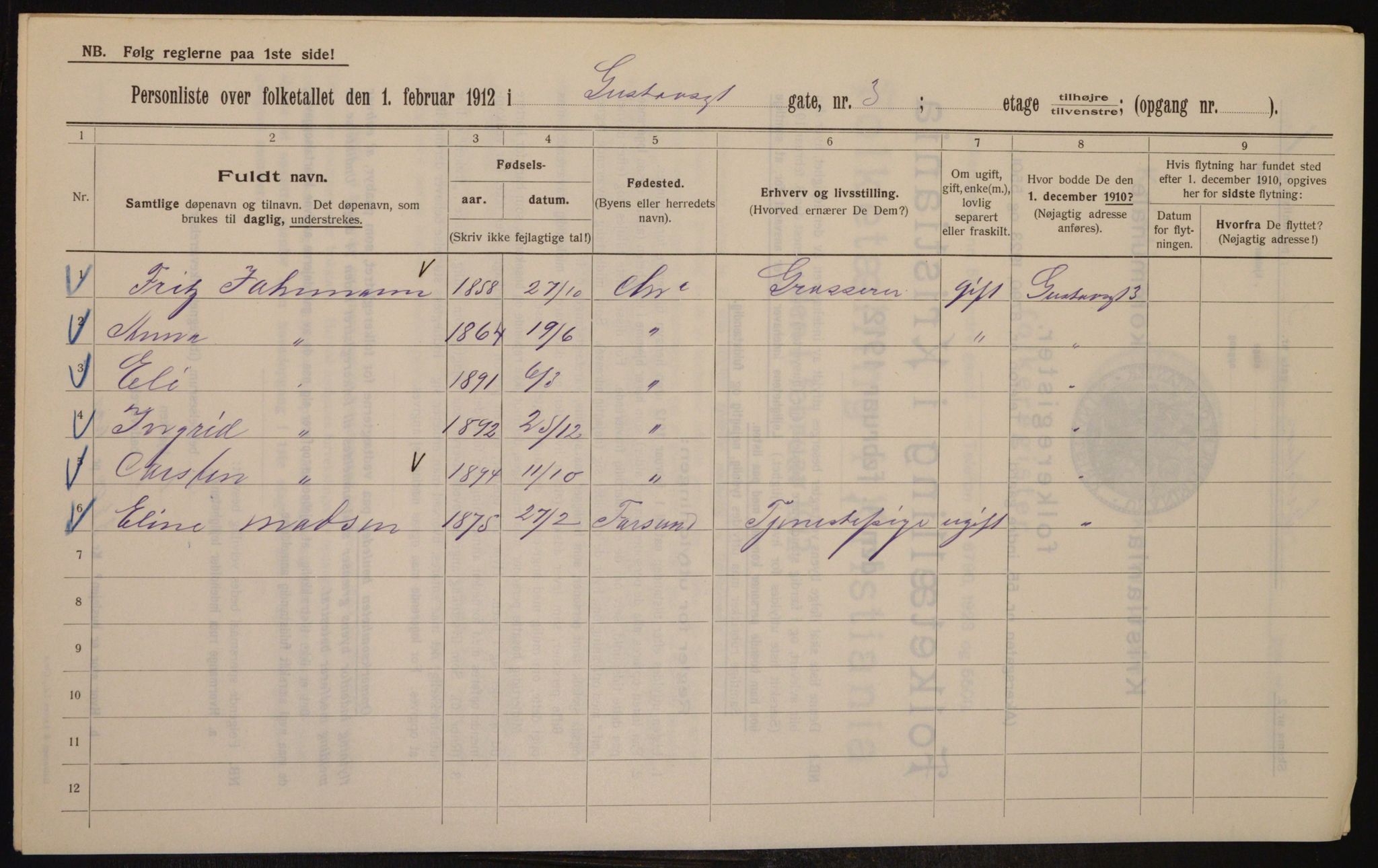 OBA, Municipal Census 1912 for Kristiania, 1912, p. 32462