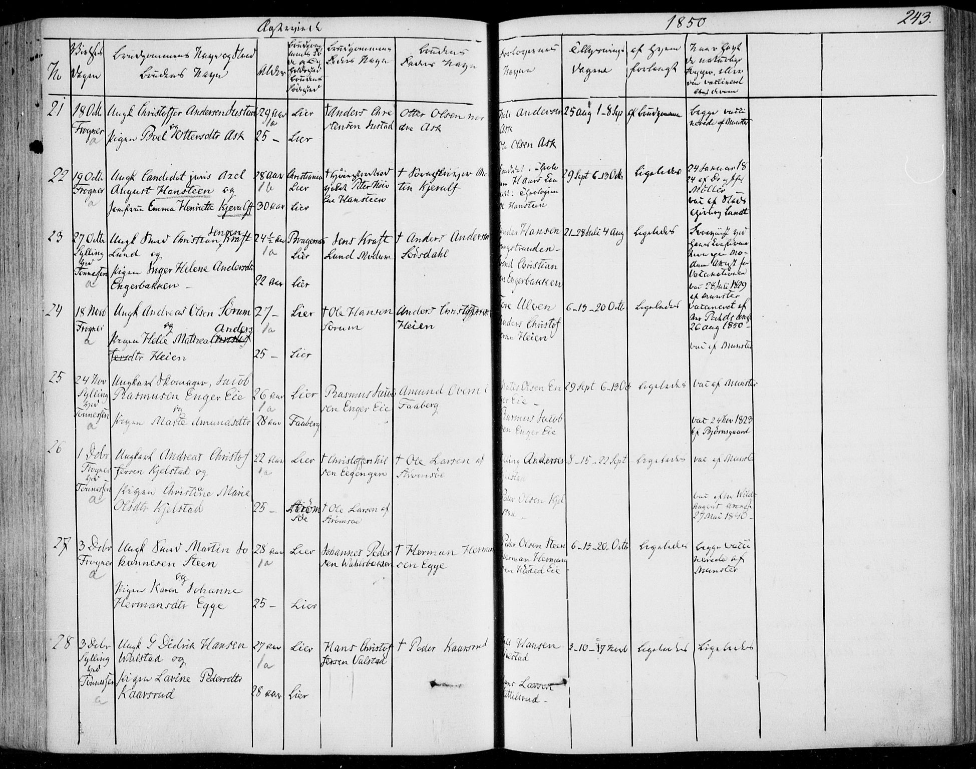 Lier kirkebøker, AV/SAKO-A-230/F/Fa/L0011: Parish register (official) no. I 11, 1843-1854, p. 243