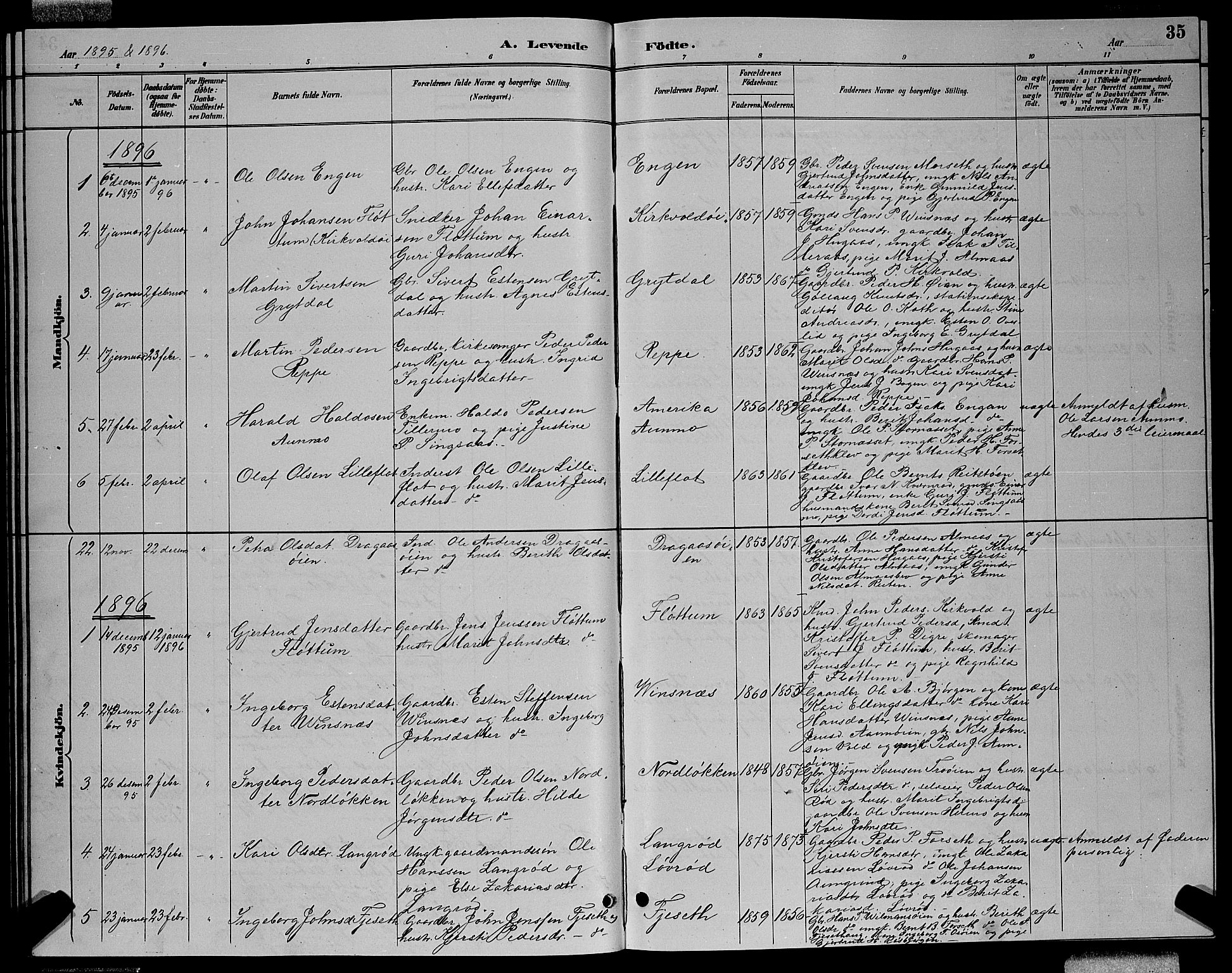 Ministerialprotokoller, klokkerbøker og fødselsregistre - Sør-Trøndelag, SAT/A-1456/688/L1028: Parish register (copy) no. 688C03, 1889-1899, p. 35
