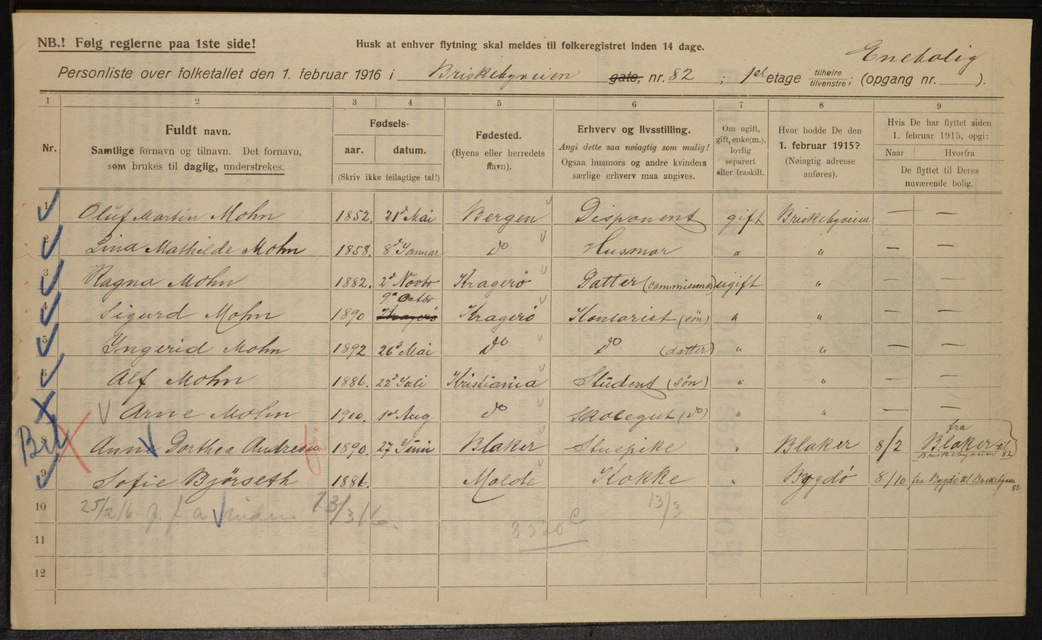 OBA, Municipal Census 1916 for Kristiania, 1916, p. 9758