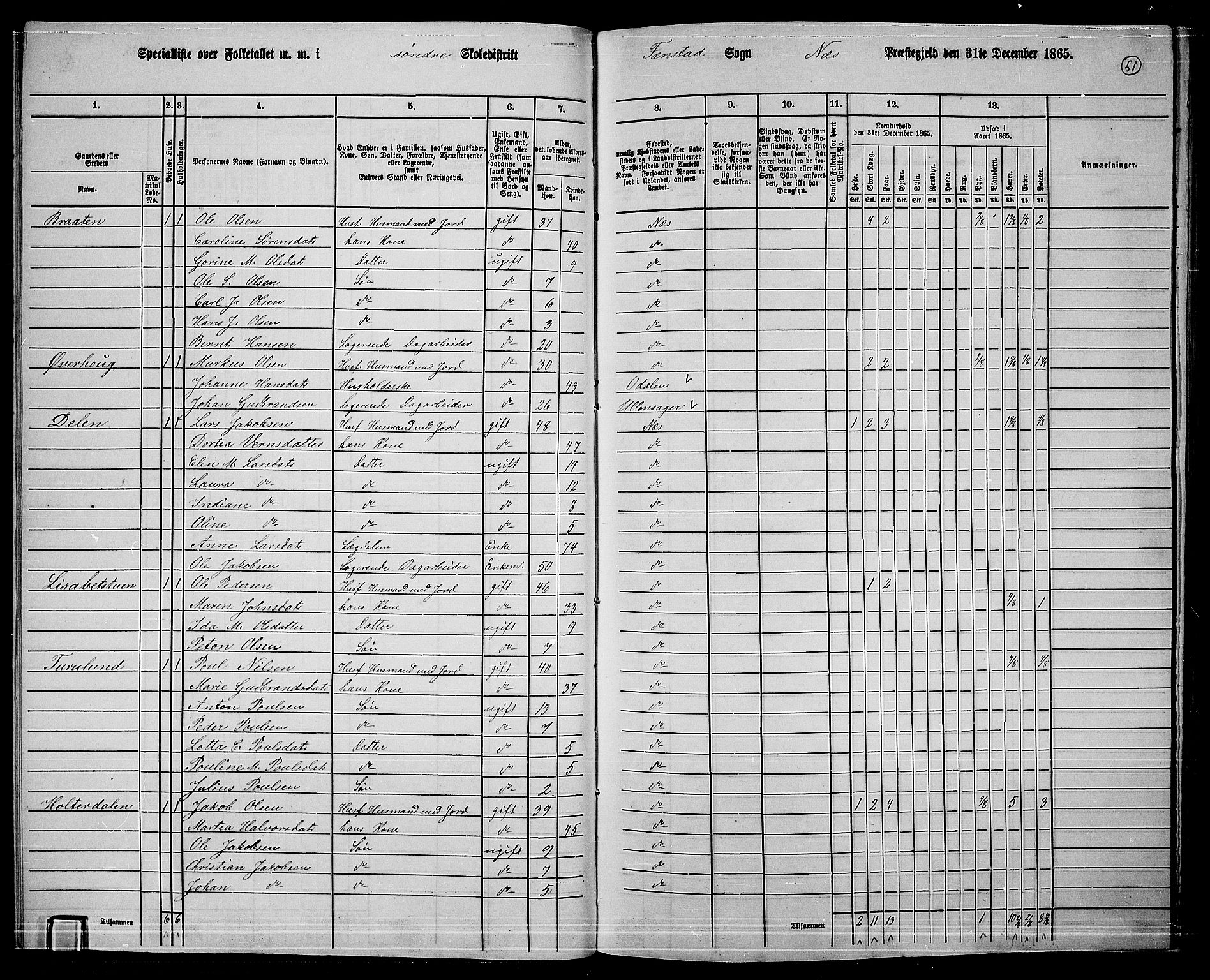 RA, 1865 census for Nes, 1865, p. 48