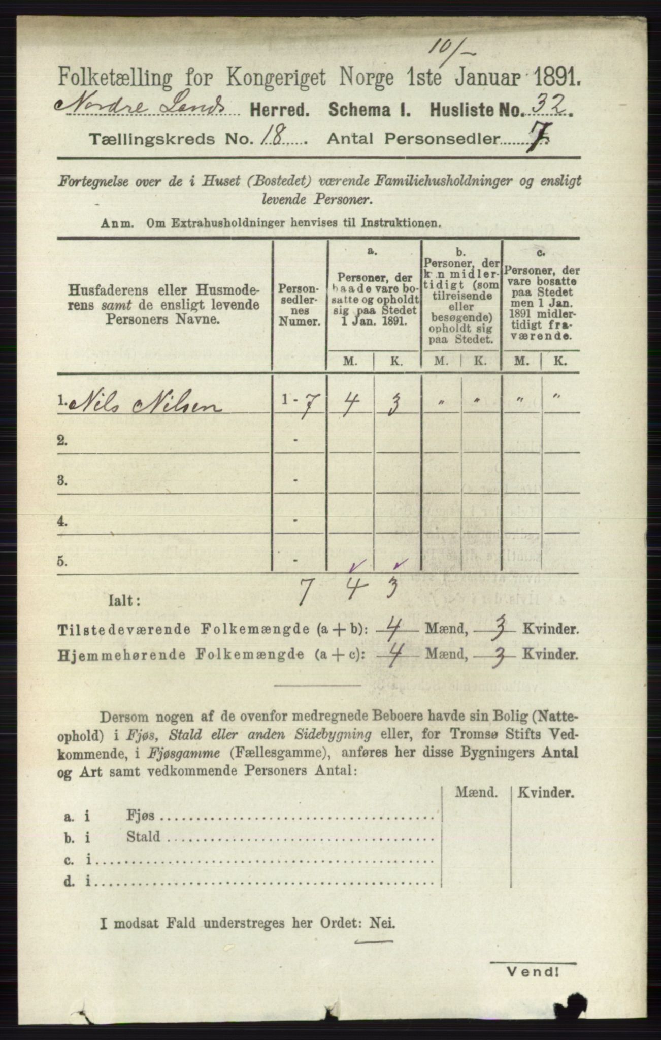 RA, 1891 census for 0538 Nordre Land, 1891, p. 4385