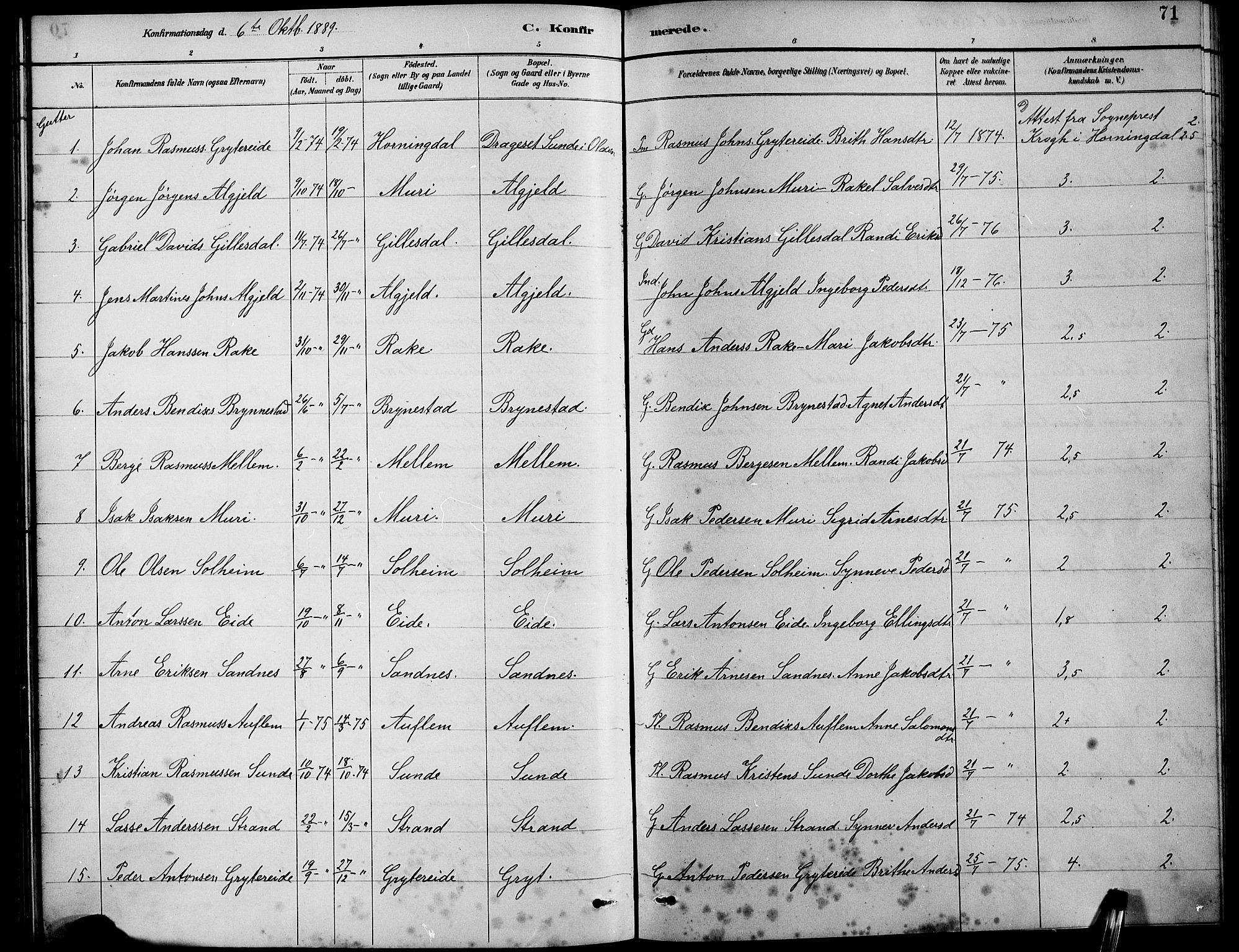 Innvik sokneprestembete, SAB/A-80501: Parish register (copy) no. B 3, 1886-1897, p. 71