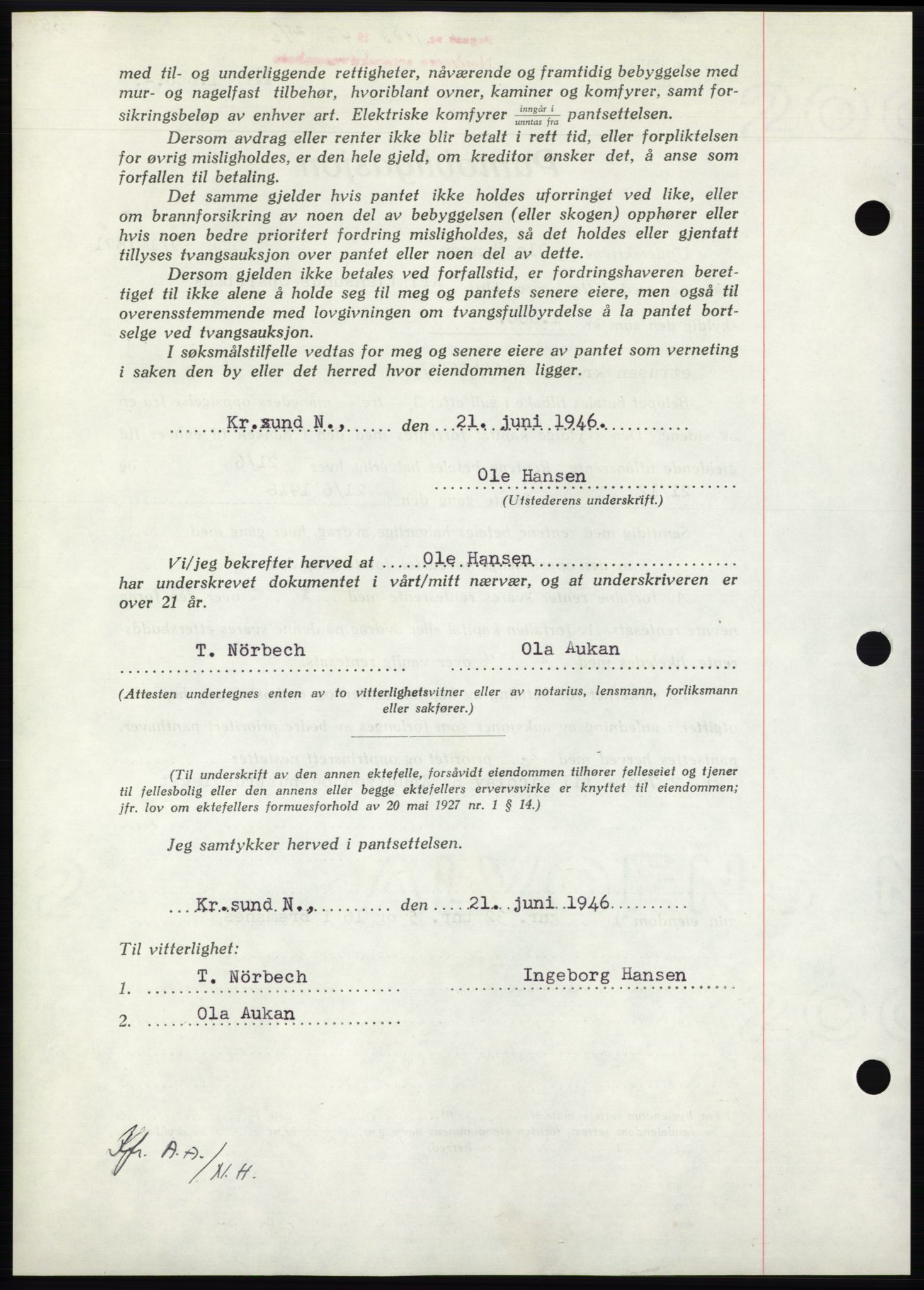 Nordmøre sorenskriveri, AV/SAT-A-4132/1/2/2Ca: Mortgage book no. B94, 1946-1946, Diary no: : 1133/1946