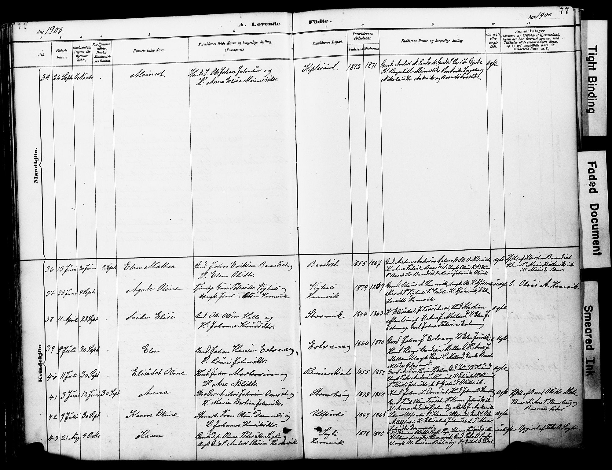 Ministerialprotokoller, klokkerbøker og fødselsregistre - Møre og Romsdal, AV/SAT-A-1454/578/L0907: Parish register (official) no. 578A06, 1887-1904, p. 77