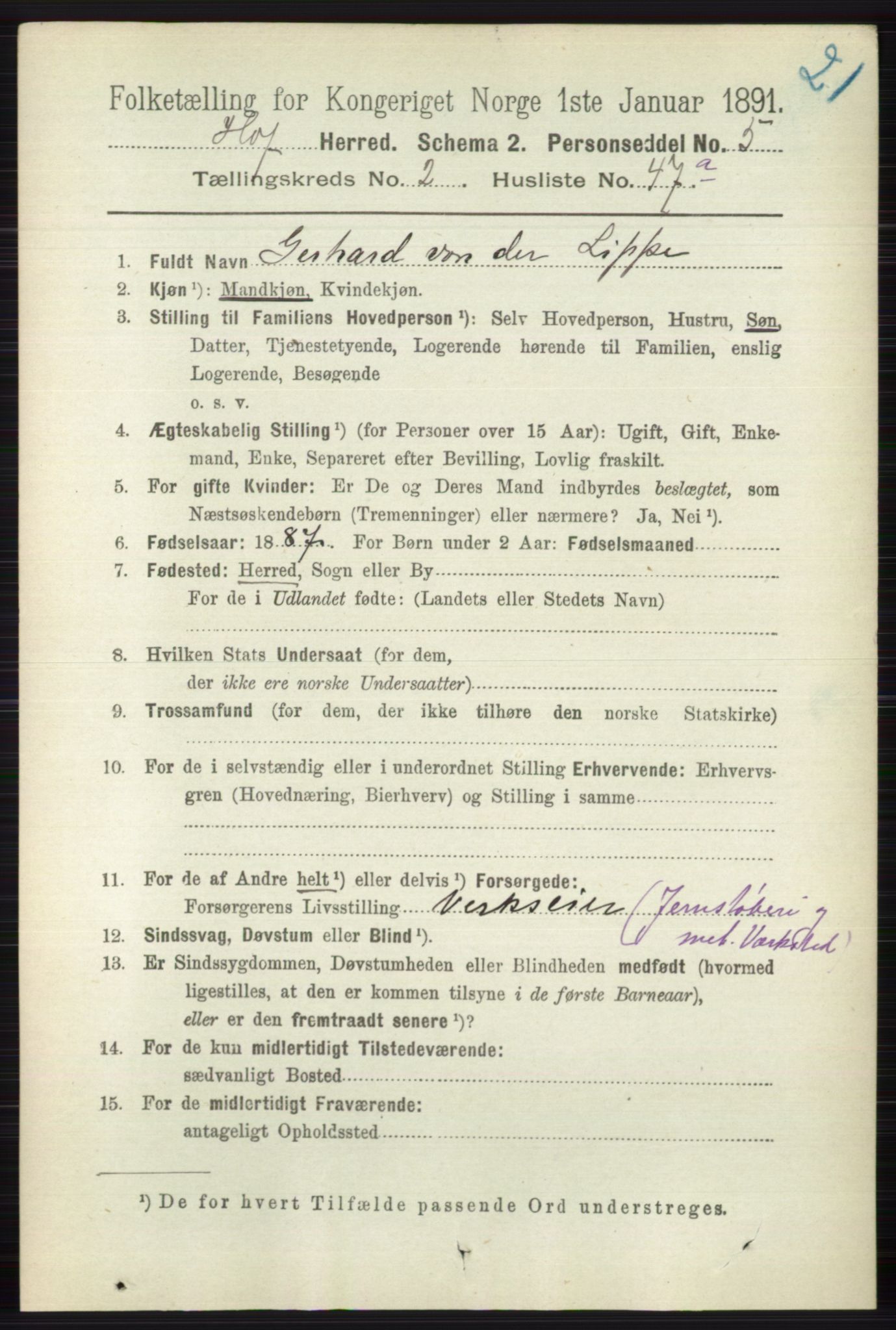 RA, 1891 census for 0714 Hof, 1891, p. 835