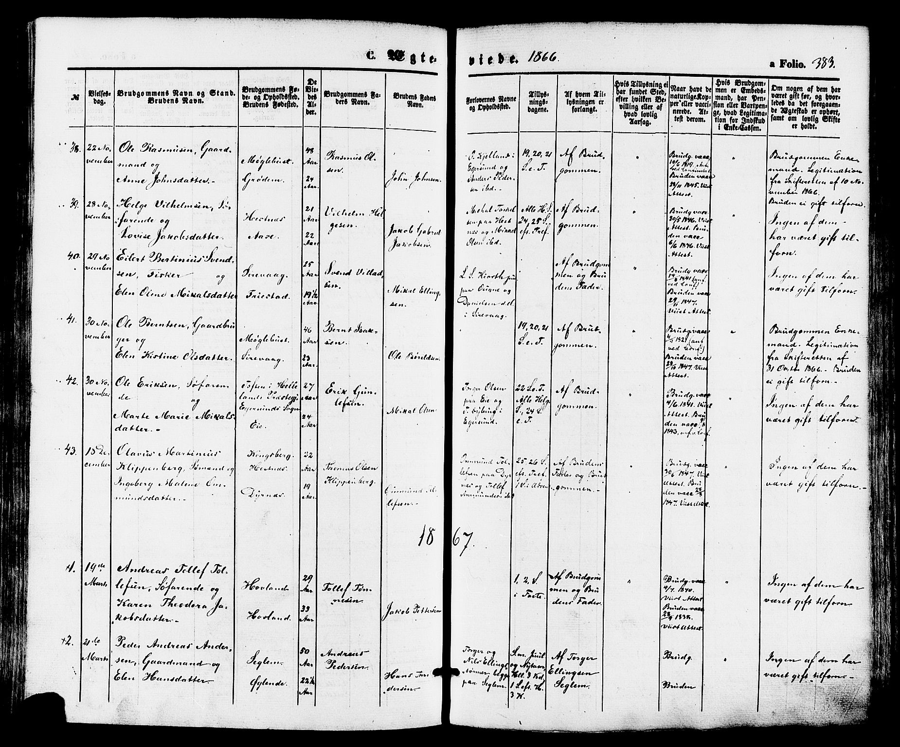 Eigersund sokneprestkontor, AV/SAST-A-101807/S08/L0014: Parish register (official) no. A 13, 1866-1878, p. 383