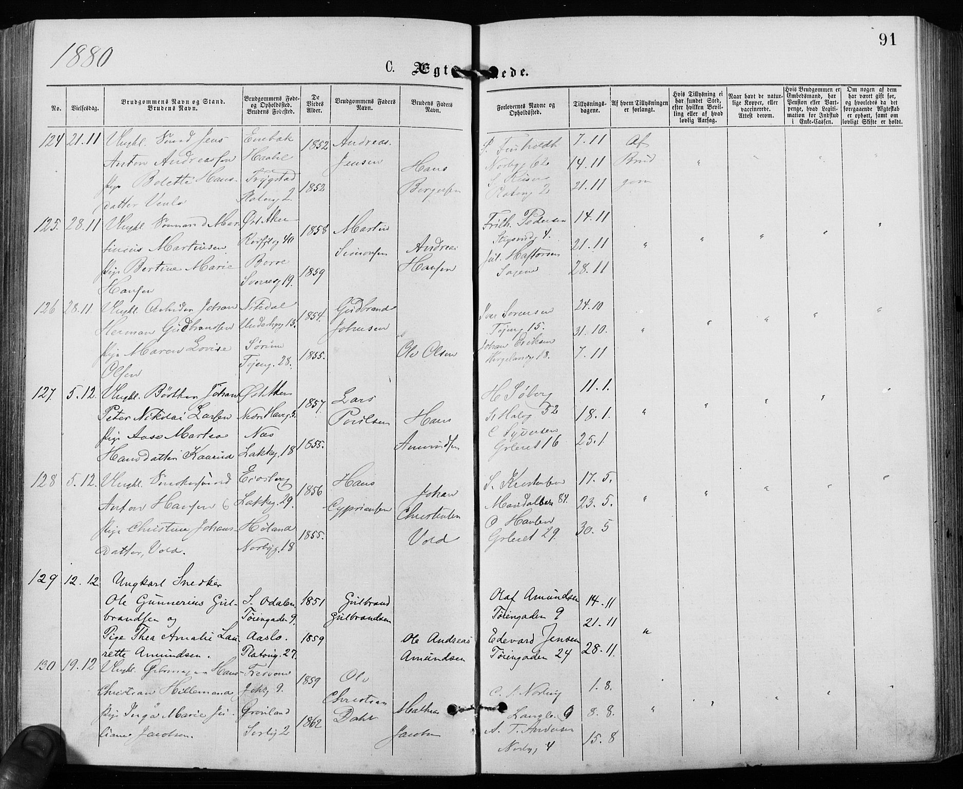 Grønland prestekontor Kirkebøker, SAO/A-10848/F/Fa/L0006: Parish register (official) no. 6, 1877-1886, p. 91
