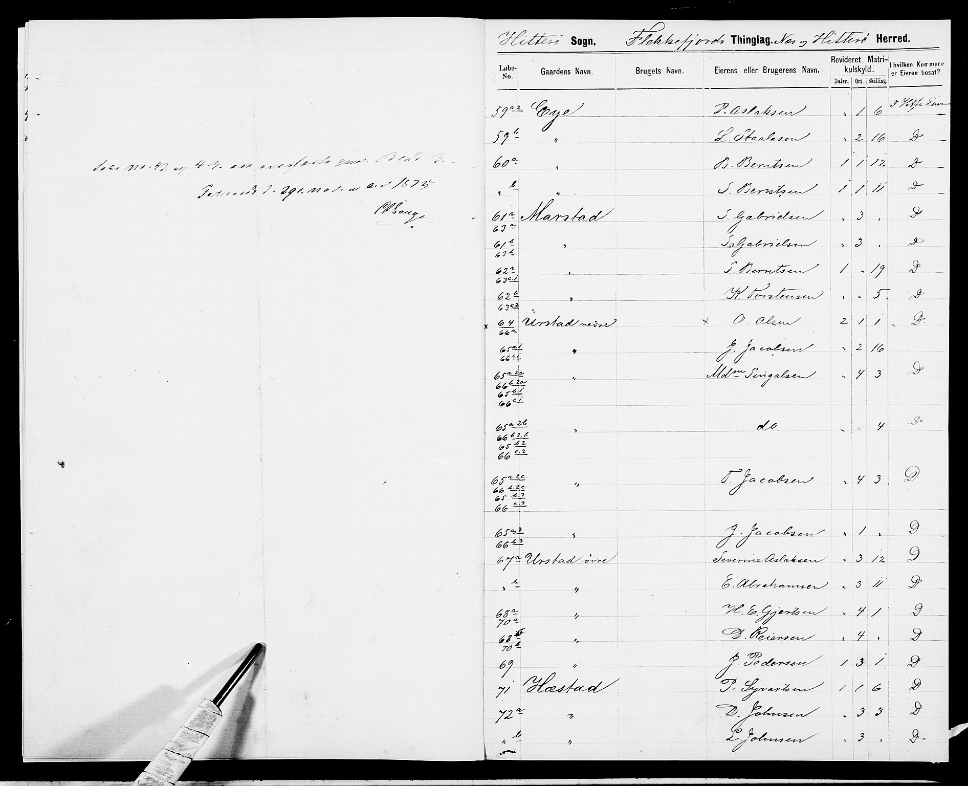 SAK, 1875 census for 1042L Flekkefjord/Nes og Hidra, 1875, p. 7