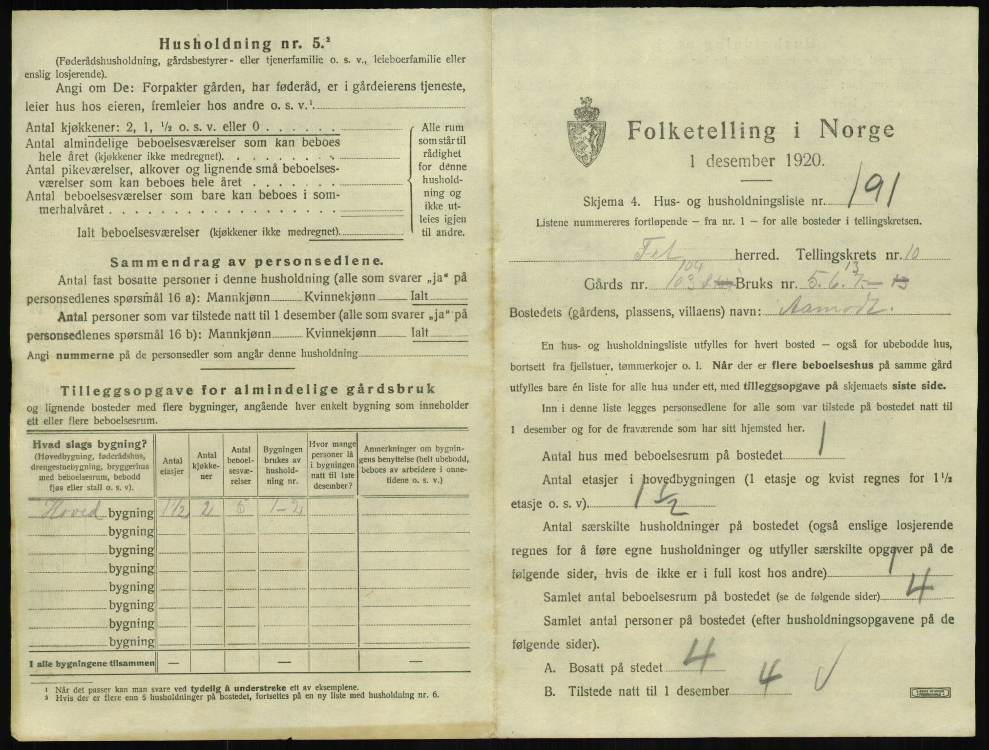 SAO, 1920 census for Fet, 1920, p. 1790