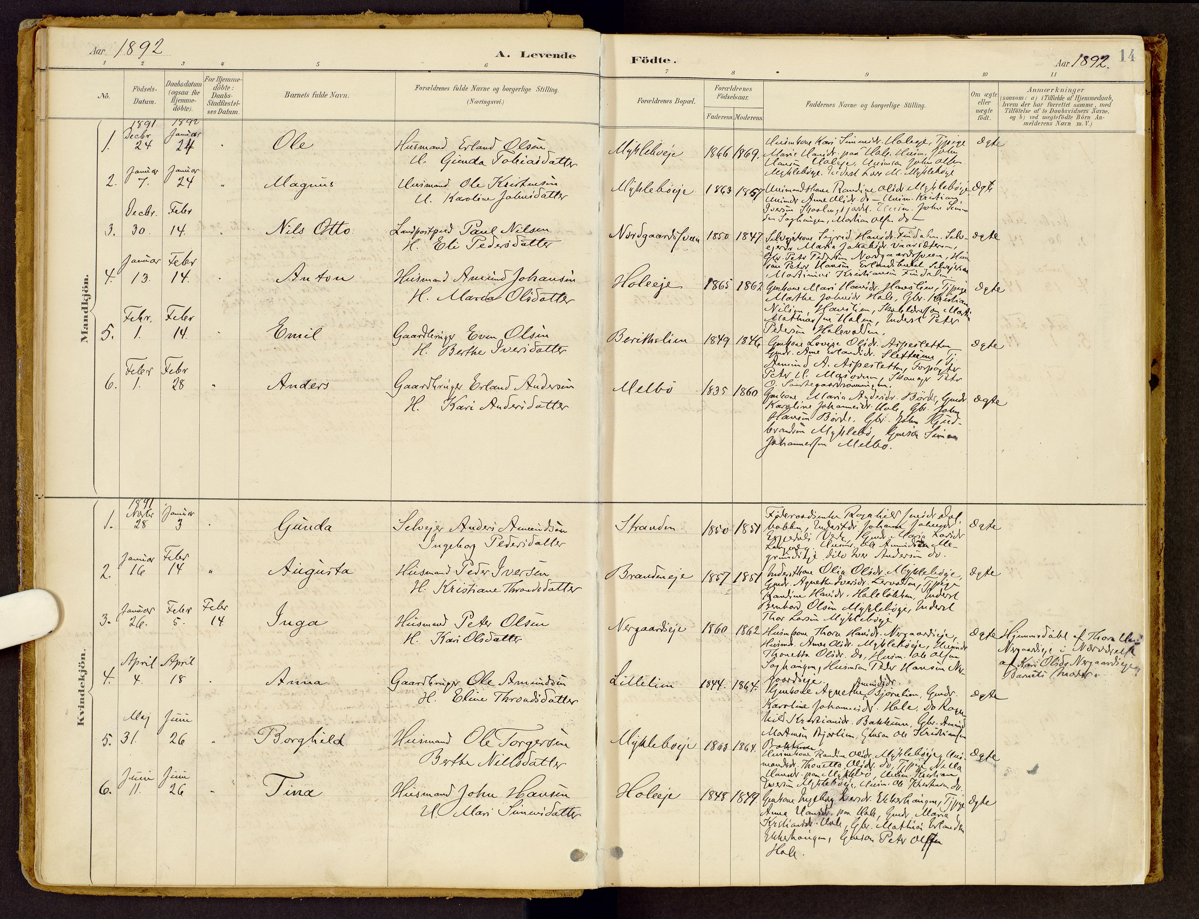 Vestre Gausdal prestekontor, AV/SAH-PREST-094/H/Ha/Haa/L0002: Parish register (official) no. 2, 1887-1918, p. 14