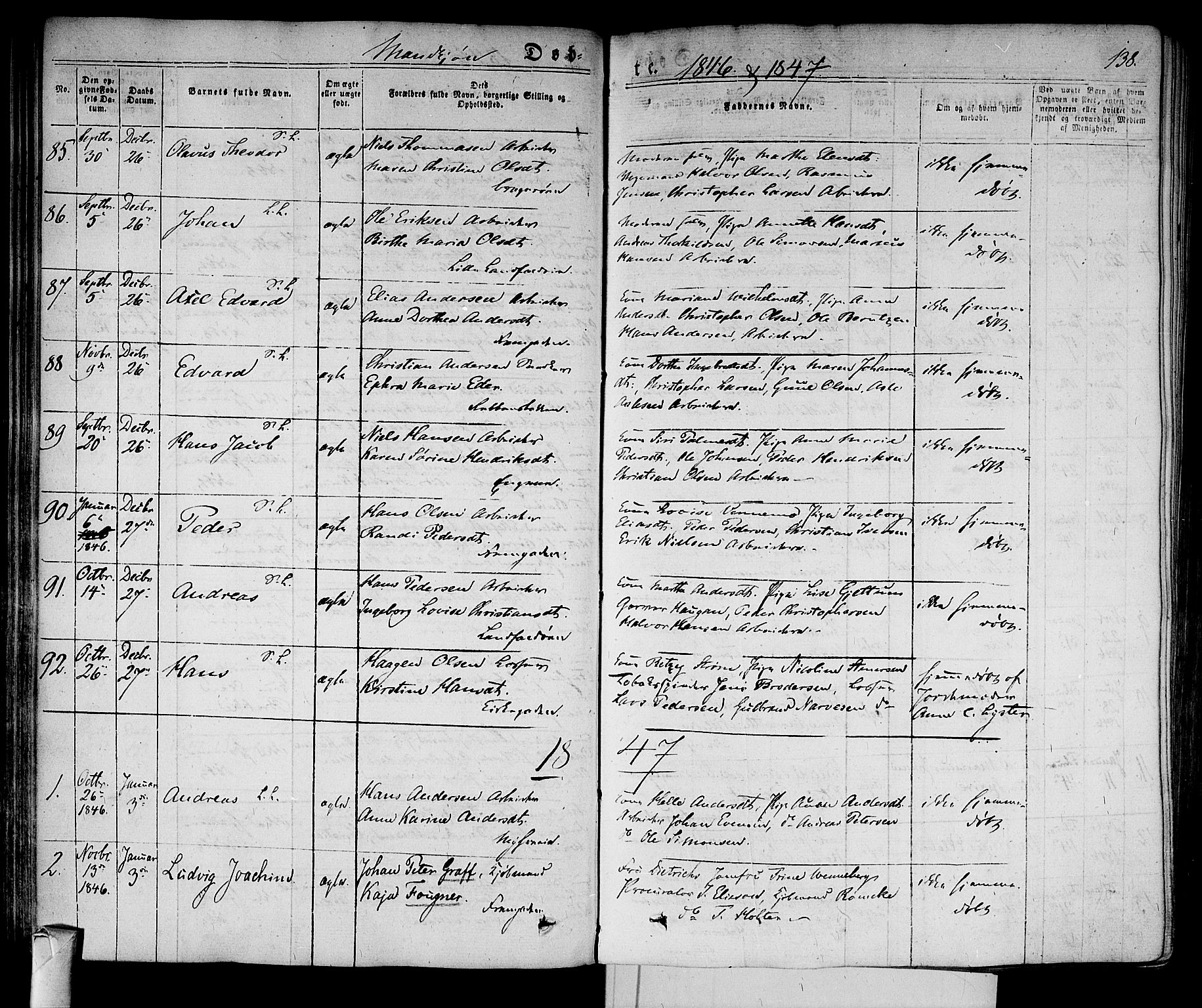 Bragernes kirkebøker, SAKO/A-6/F/Fb/L0001: Parish register (official) no. II 1, 1830-1847, p. 138