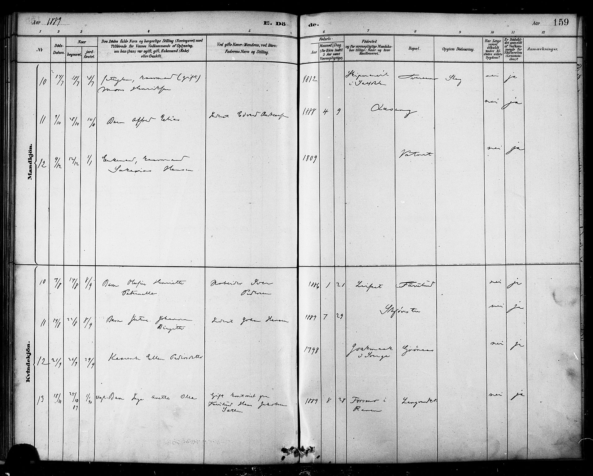 Ministerialprotokoller, klokkerbøker og fødselsregistre - Nordland, AV/SAT-A-1459/849/L0689: Parish register (official) no. 849A01, 1879-1889, p. 159