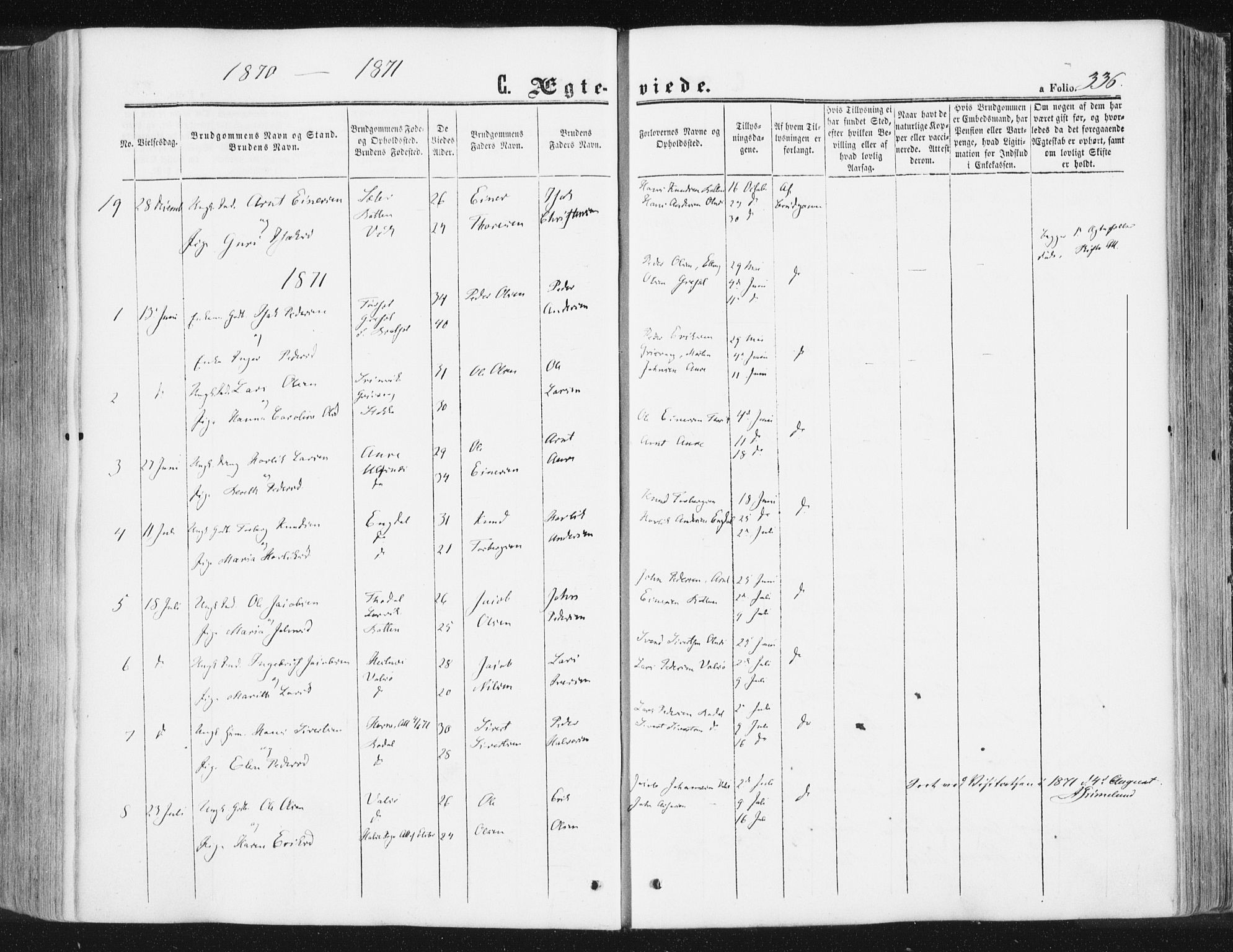 Ministerialprotokoller, klokkerbøker og fødselsregistre - Møre og Romsdal, SAT/A-1454/578/L0905: Parish register (official) no. 578A04, 1859-1877, p. 336