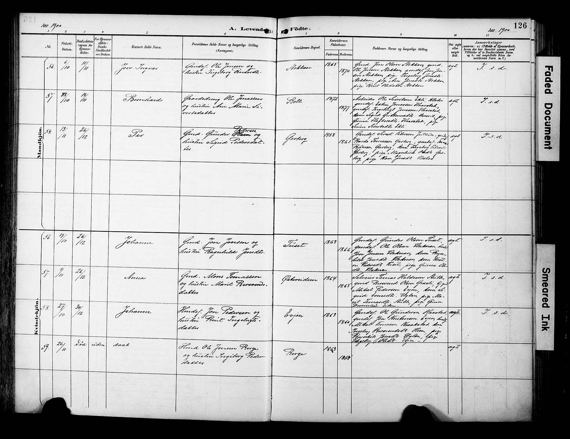 Ministerialprotokoller, klokkerbøker og fødselsregistre - Sør-Trøndelag, SAT/A-1456/695/L1149: Parish register (official) no. 695A09, 1891-1902, p. 126