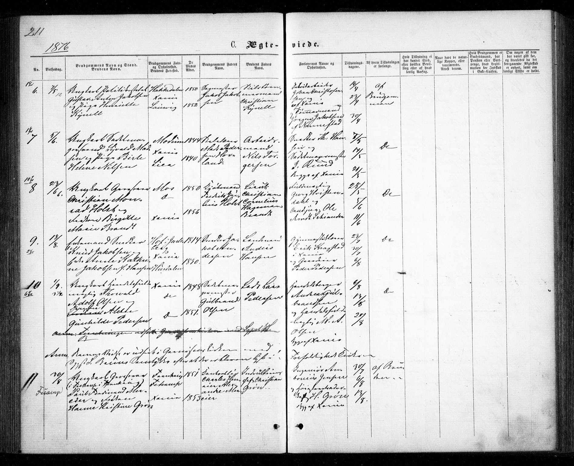 Garnisonsmenigheten Kirkebøker, SAO/A-10846/G/Ga/L0006: Parish register (copy) no. 6, 1860-1880, p. 211