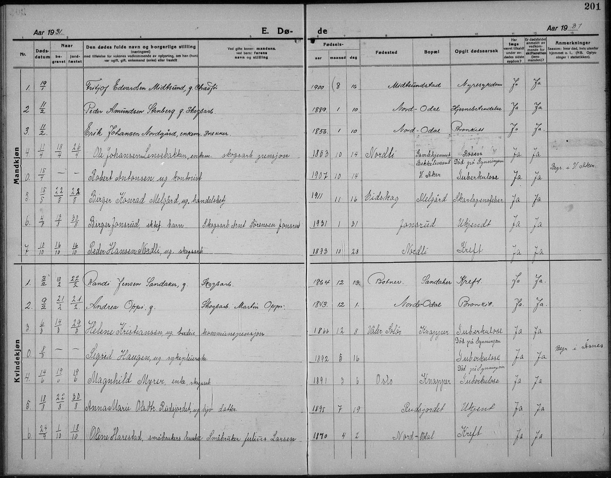 Nord-Odal prestekontor, AV/SAH-PREST-032/H/Ha/Hab/L0004: Parish register (copy) no. 4, 1921-1936, p. 201