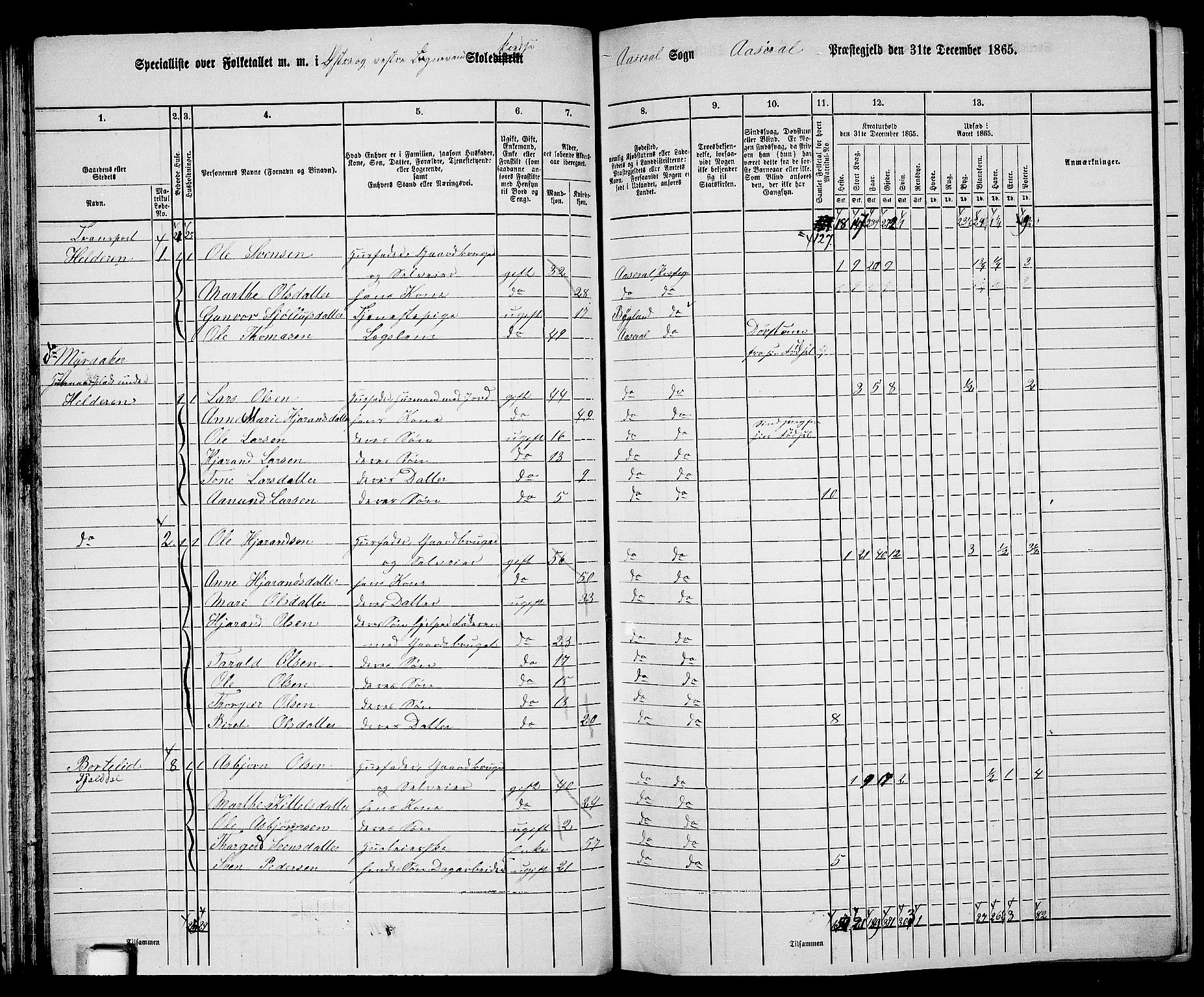 RA, 1865 census for Åseral, 1865, p. 40