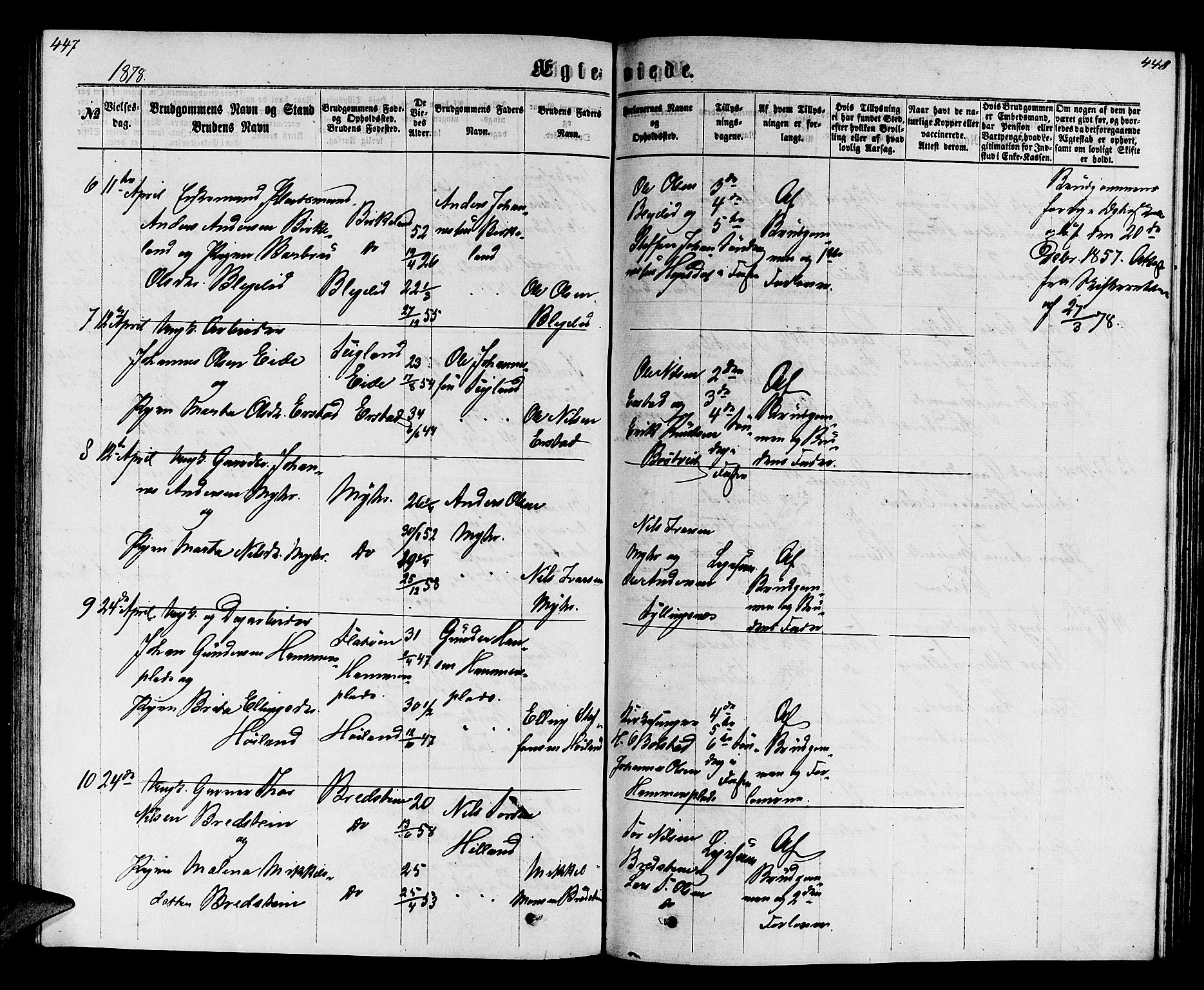 Hamre sokneprestembete, SAB/A-75501/H/Ha/Hab: Parish register (copy) no. B 2, 1863-1880, p. 447-448