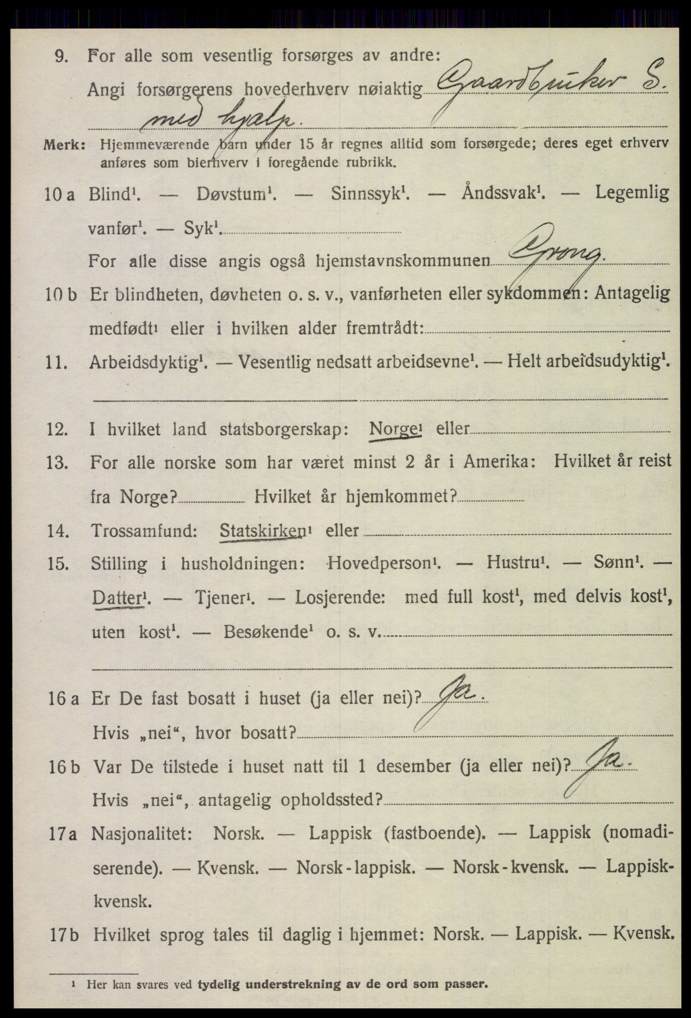 SAT, 1920 census for Grong, 1920, p. 1254
