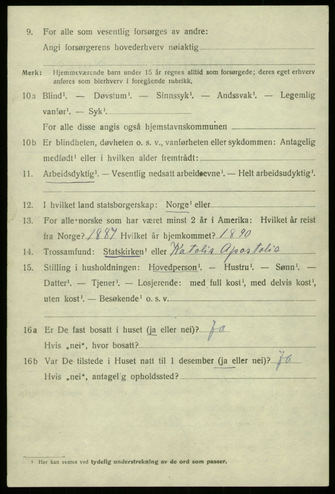 SAB, 1920 census for Bergen, 1920, p. 106910