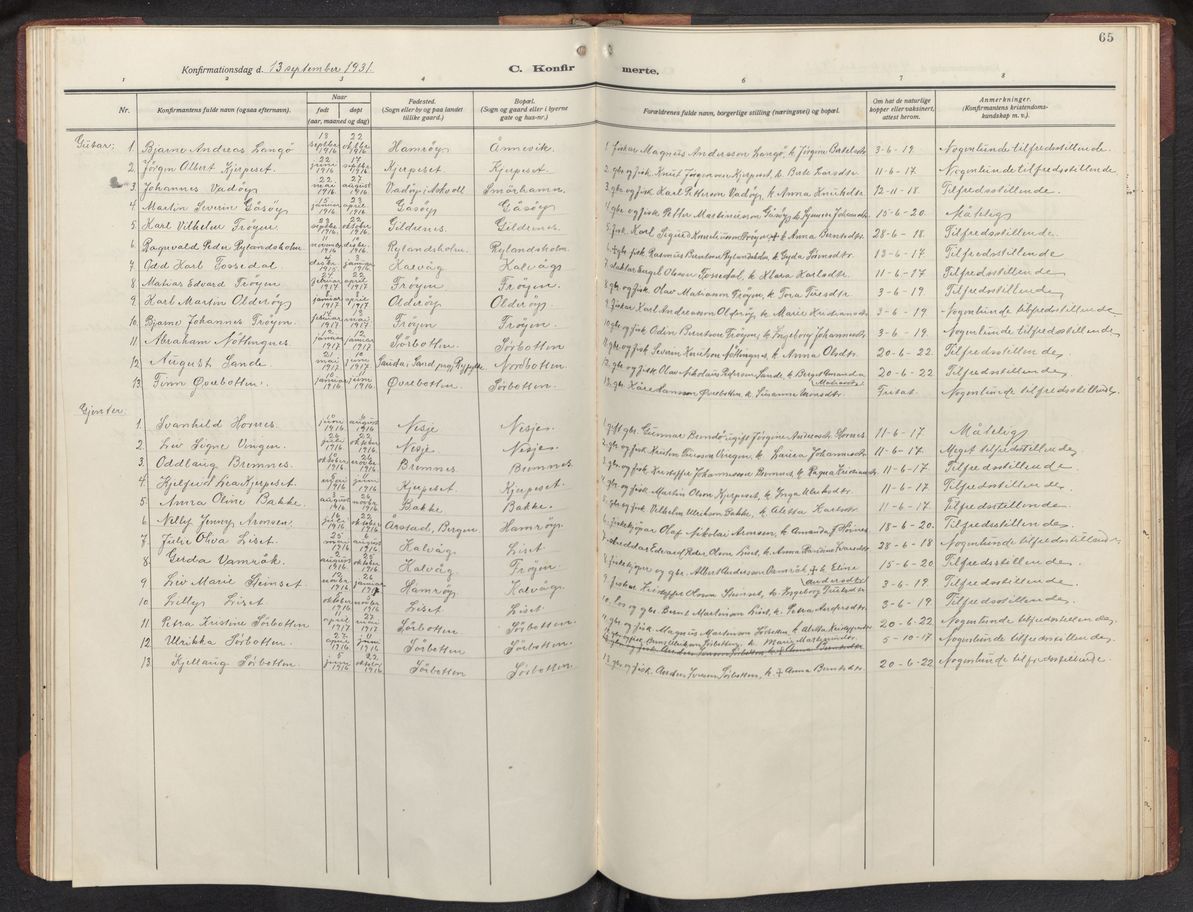 Bremanger sokneprestembete, SAB/A-82201/H/Hab/Habb/L0002: Parish register (copy) no. B 2, 1926-1945, p. 64b-65a