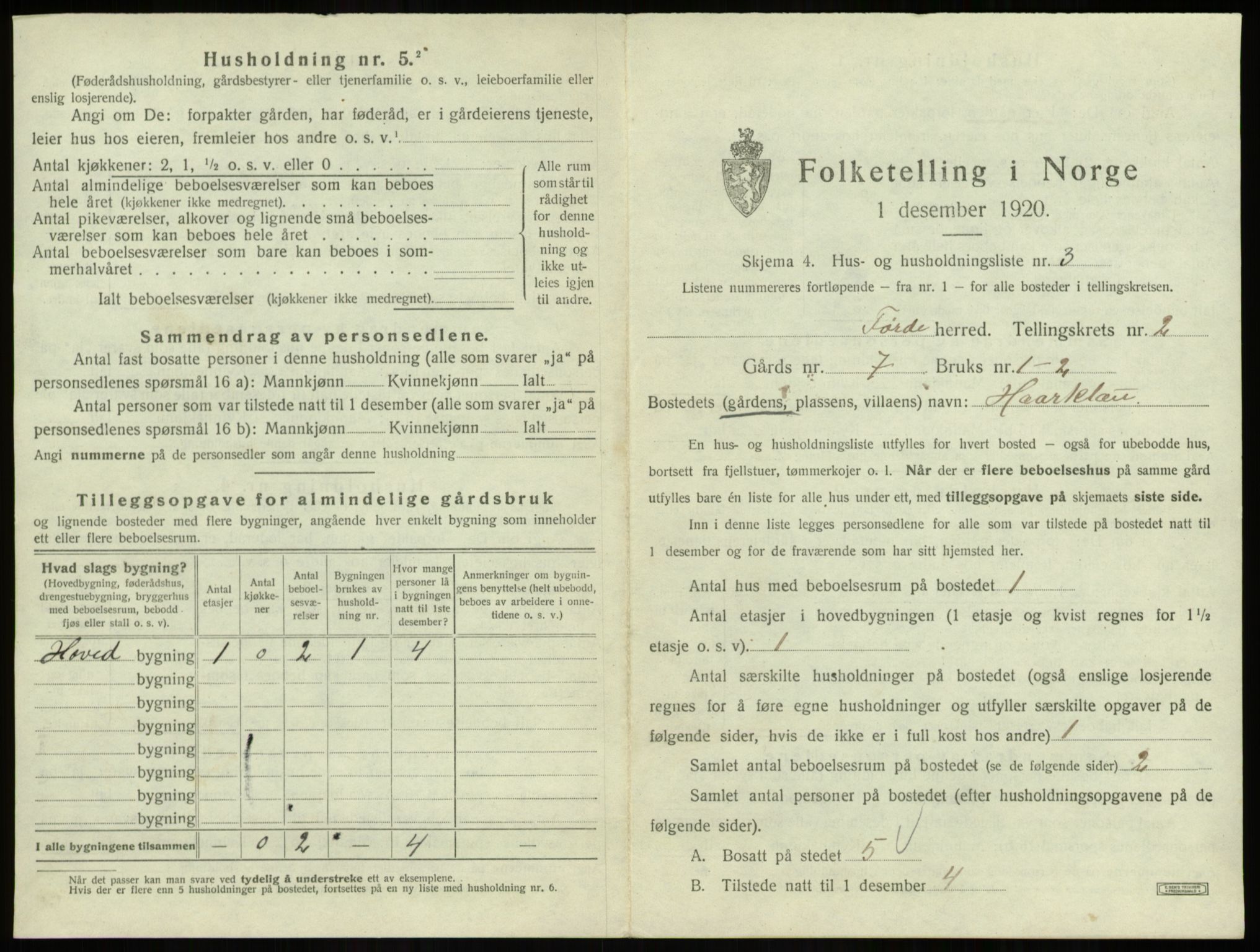 SAB, 1920 census for Førde, 1920, p. 117