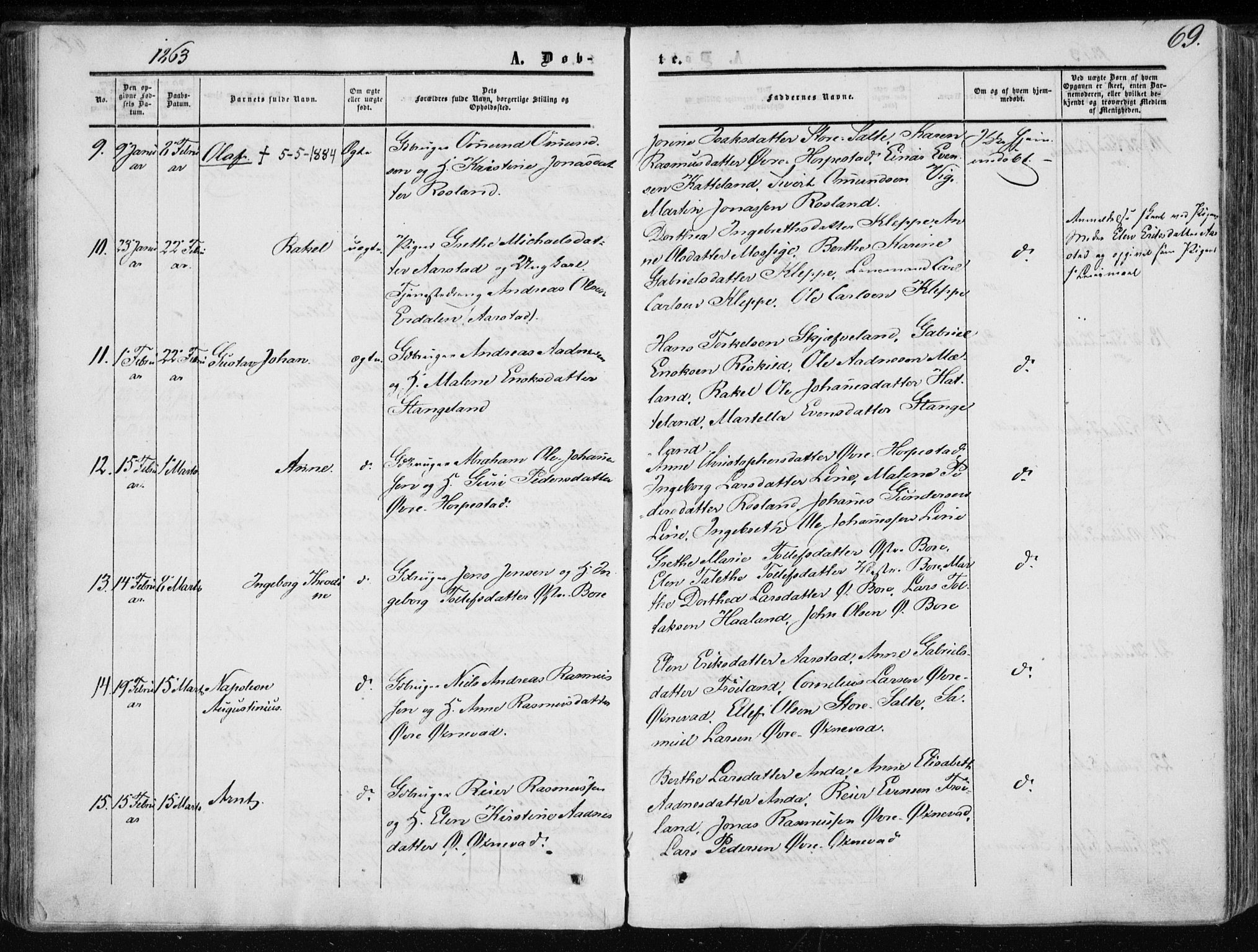 Klepp sokneprestkontor, AV/SAST-A-101803/001/3/30BA/L0005: Parish register (official) no. A 5, 1853-1870, p. 69