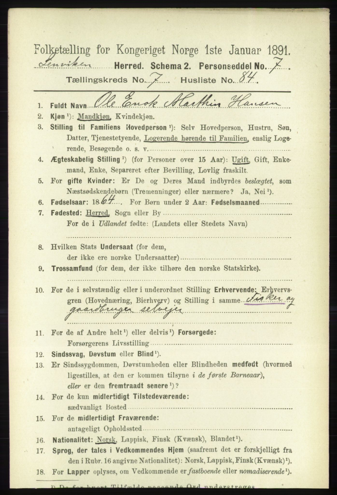 RA, 1891 census for 1931 Lenvik, 1891, p. 4306