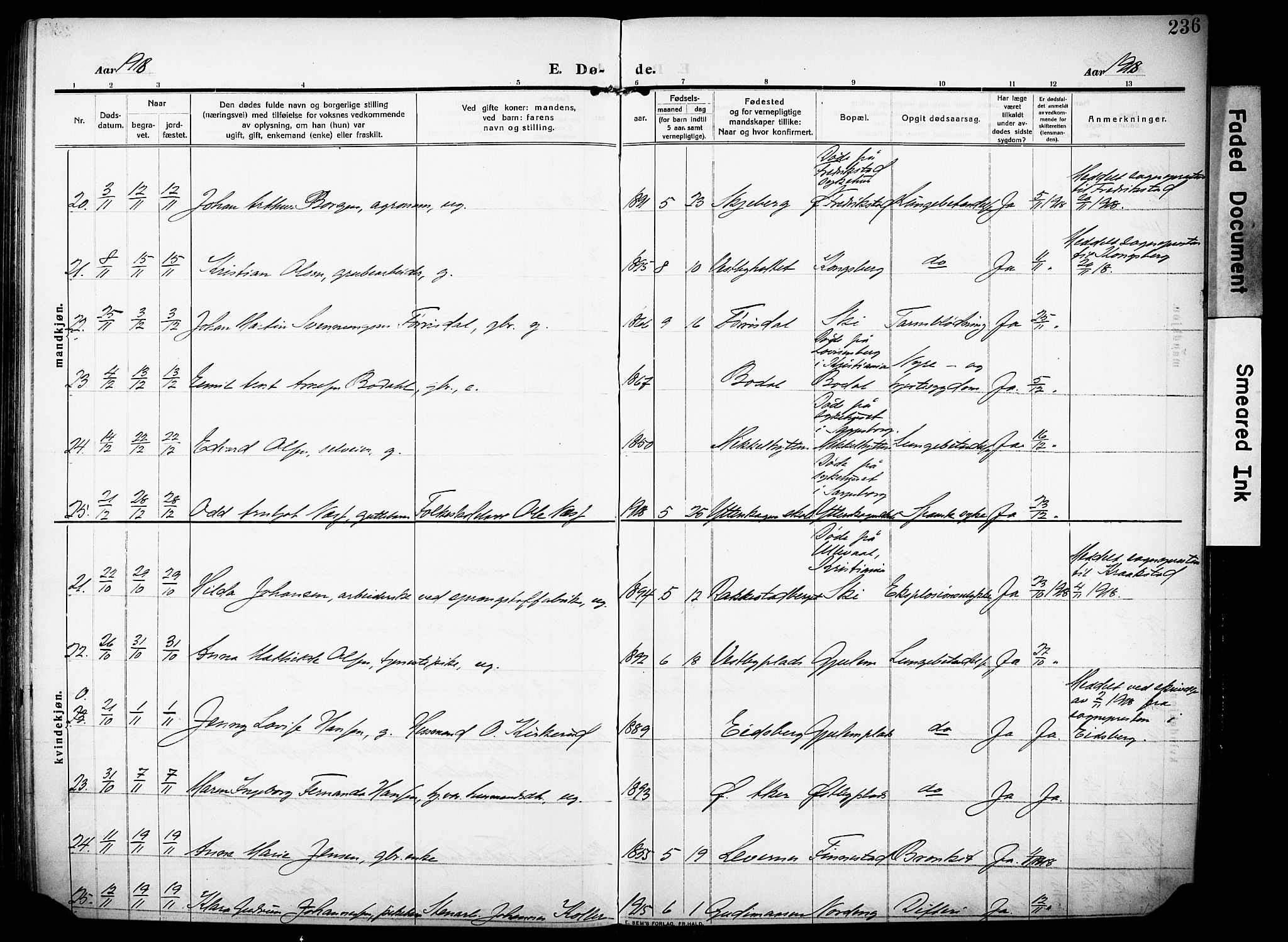 Rakkestad prestekontor Kirkebøker, AV/SAO-A-2008/F/Fa/L0015: Parish register (official) no. I 15, 1909-1922, p. 236
