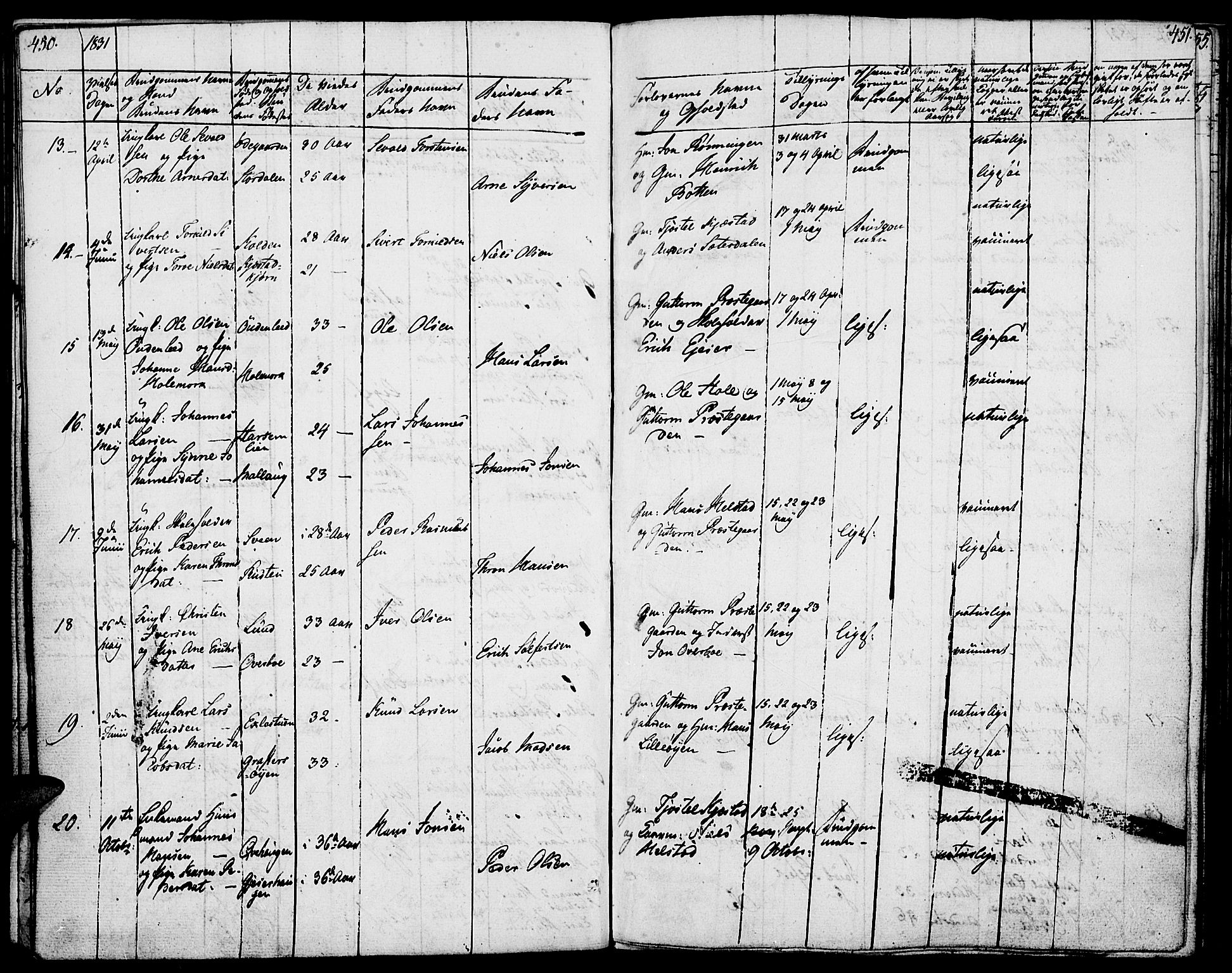 Lom prestekontor, SAH/PREST-070/K/L0005: Parish register (official) no. 5, 1825-1837, p. 450-451