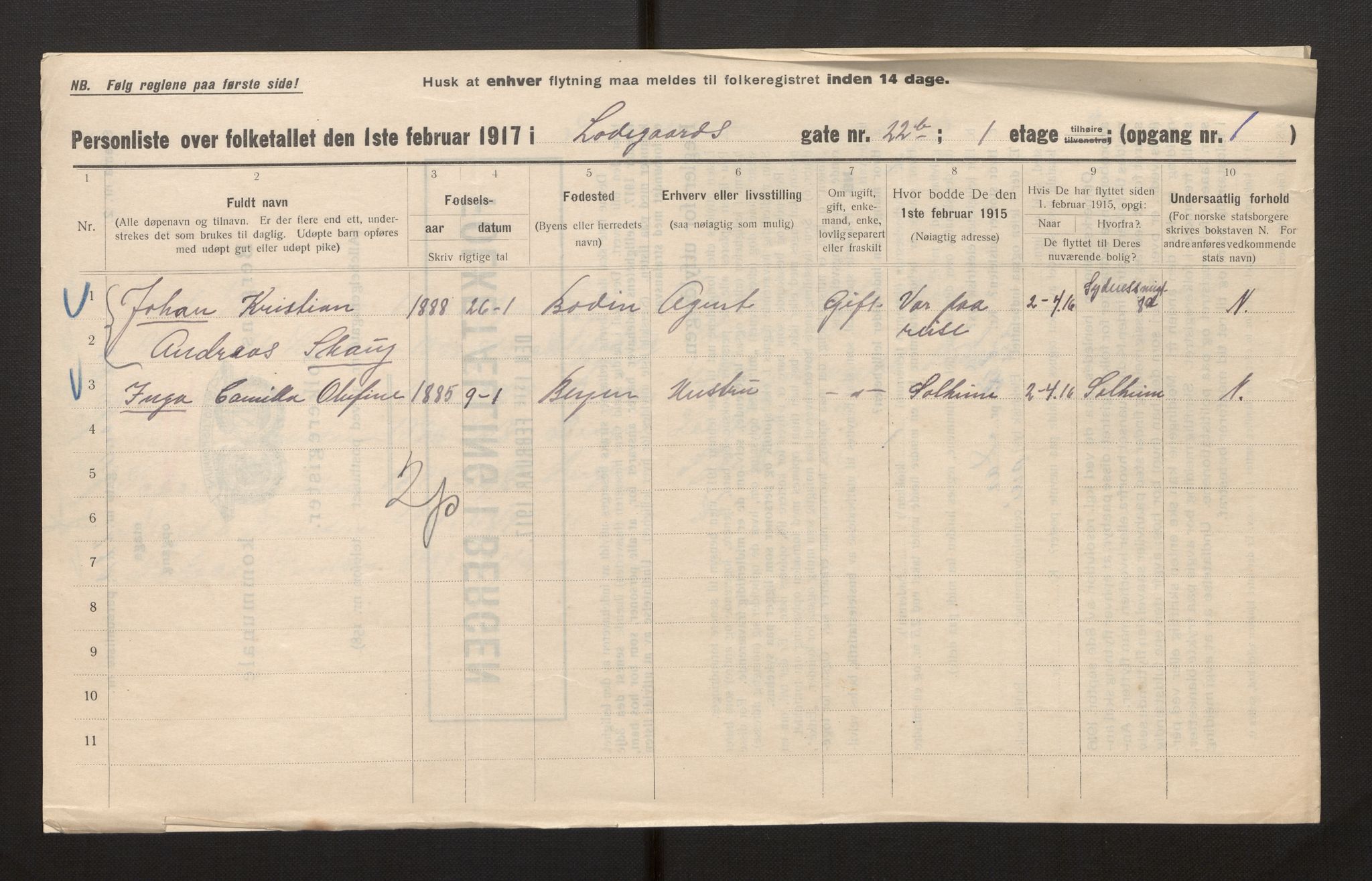 SAB, Municipal Census 1917 for Bergen, 1917, p. 20504