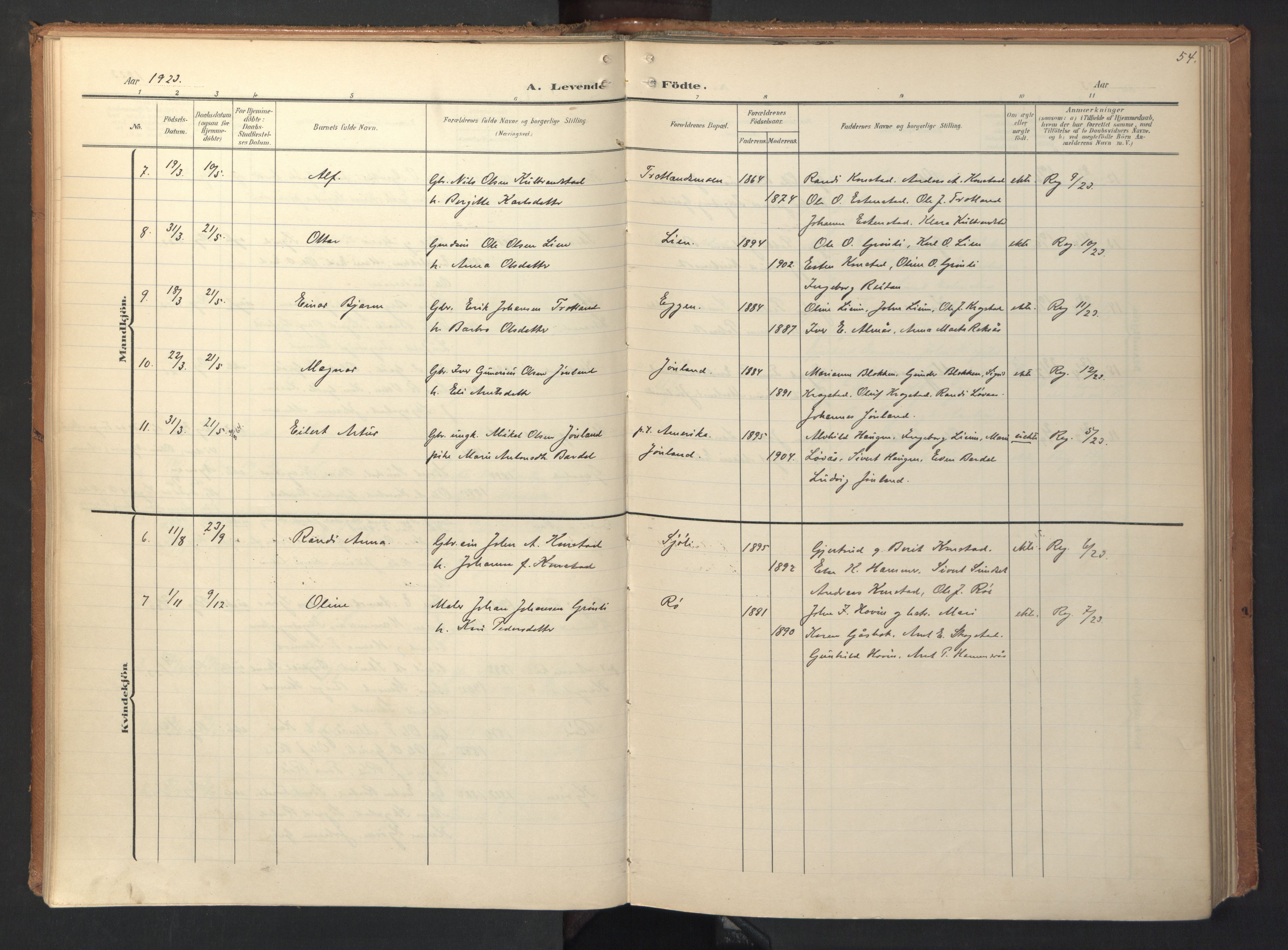 Ministerialprotokoller, klokkerbøker og fødselsregistre - Sør-Trøndelag, SAT/A-1456/694/L1128: Parish register (official) no. 694A02, 1906-1931, p. 54