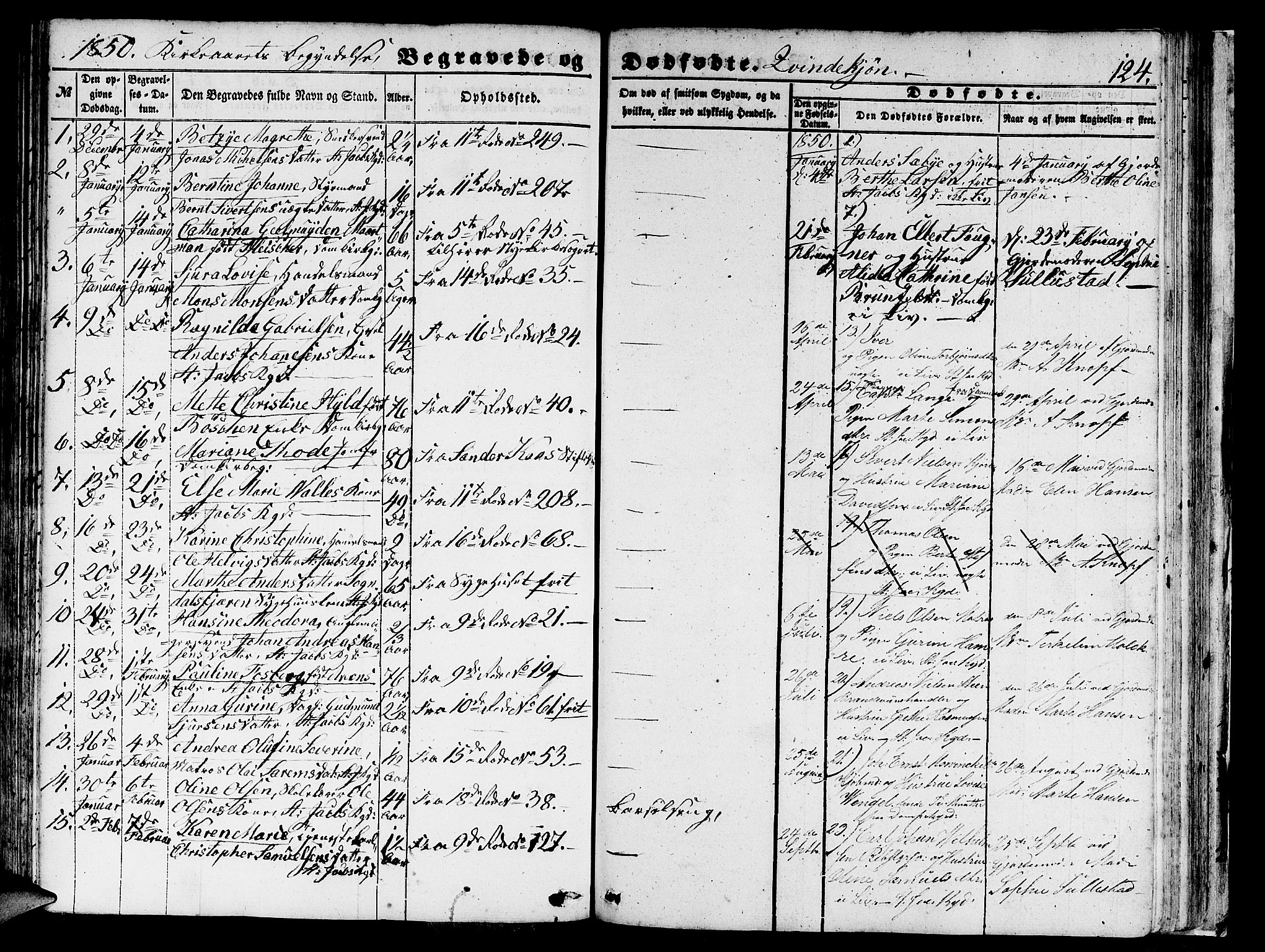Domkirken sokneprestembete, SAB/A-74801/H/Hab/L0038: Parish register (copy) no. E 2, 1847-1859, p. 124