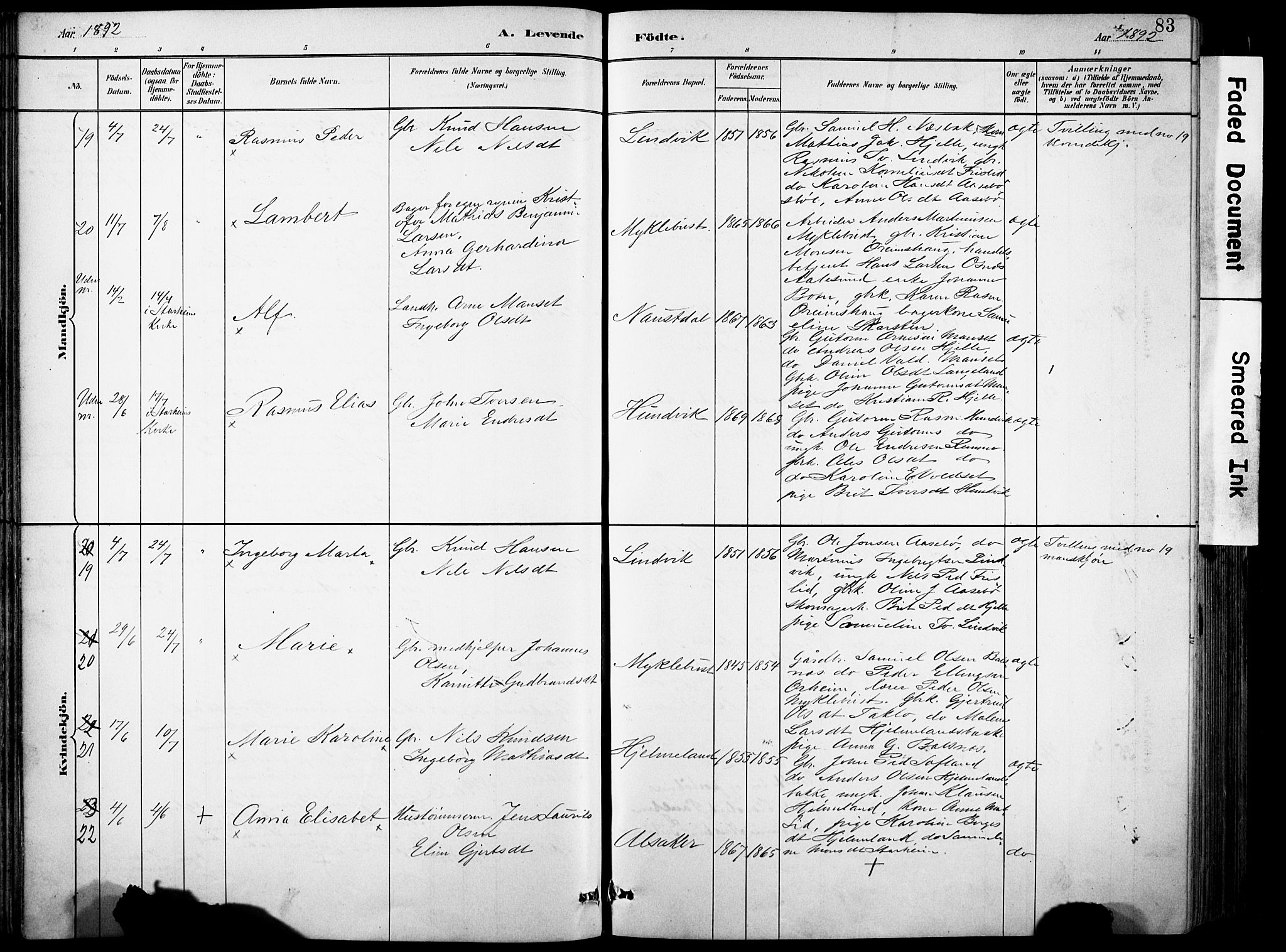 Eid sokneprestembete, AV/SAB-A-82301/H/Hab/Habb/L0002: Parish register (copy) no. B 2, 1882-1907, p. 83