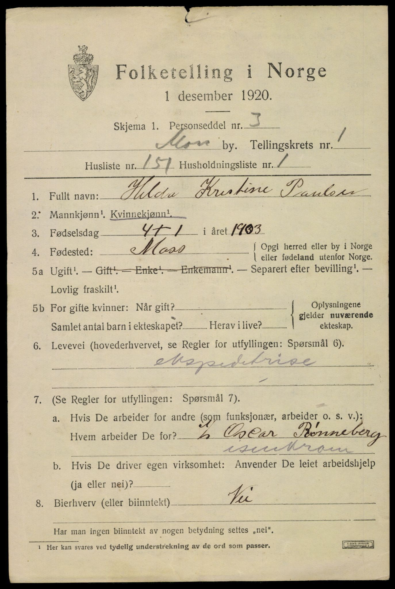 SAO, 1920 census for Moss, 1920, p. 8459