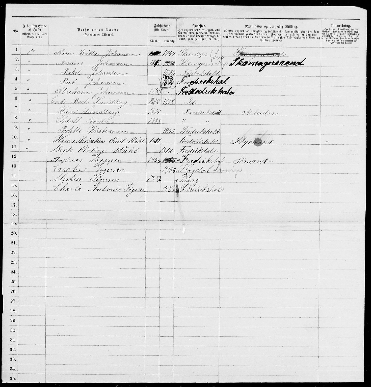 RA, 1885 census for 0101 Fredrikshald, 1885, p. 1319